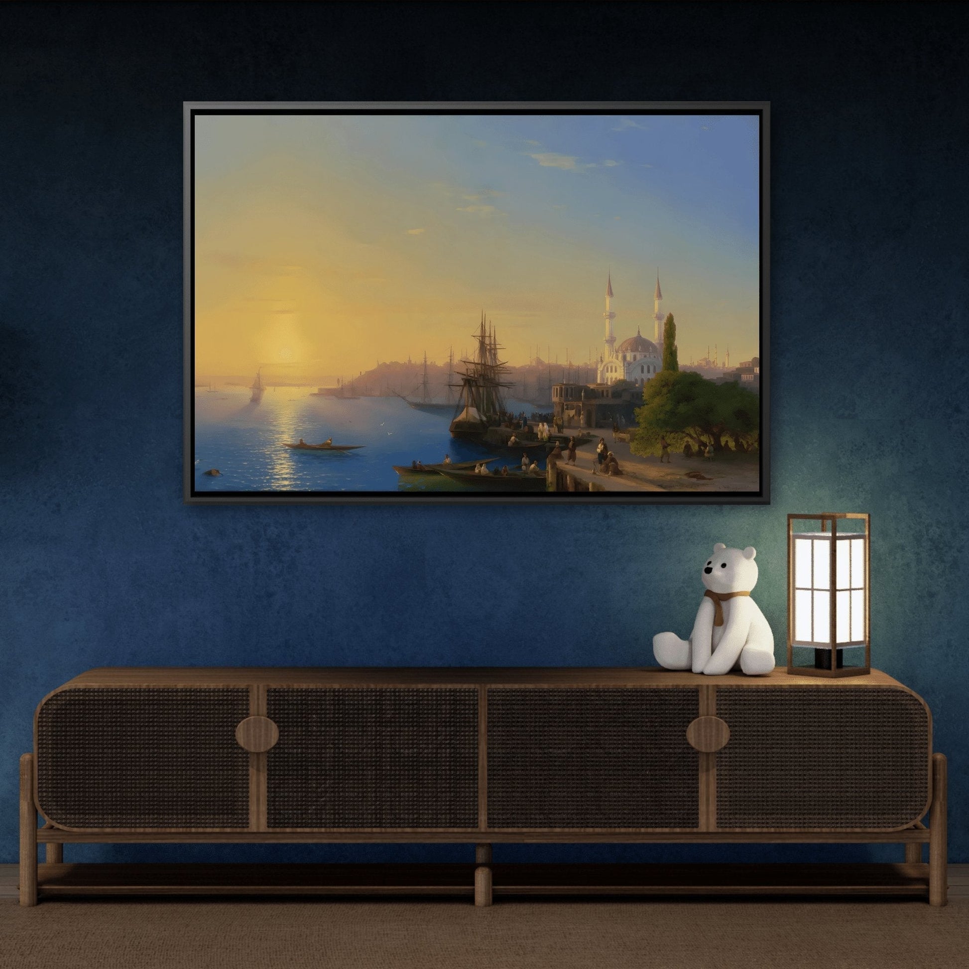 Ivan Aivazovsky View of Constantinople - Canvas Wall Art Print in Black Frame - Framed Russian Watercolor Sunset Landscape