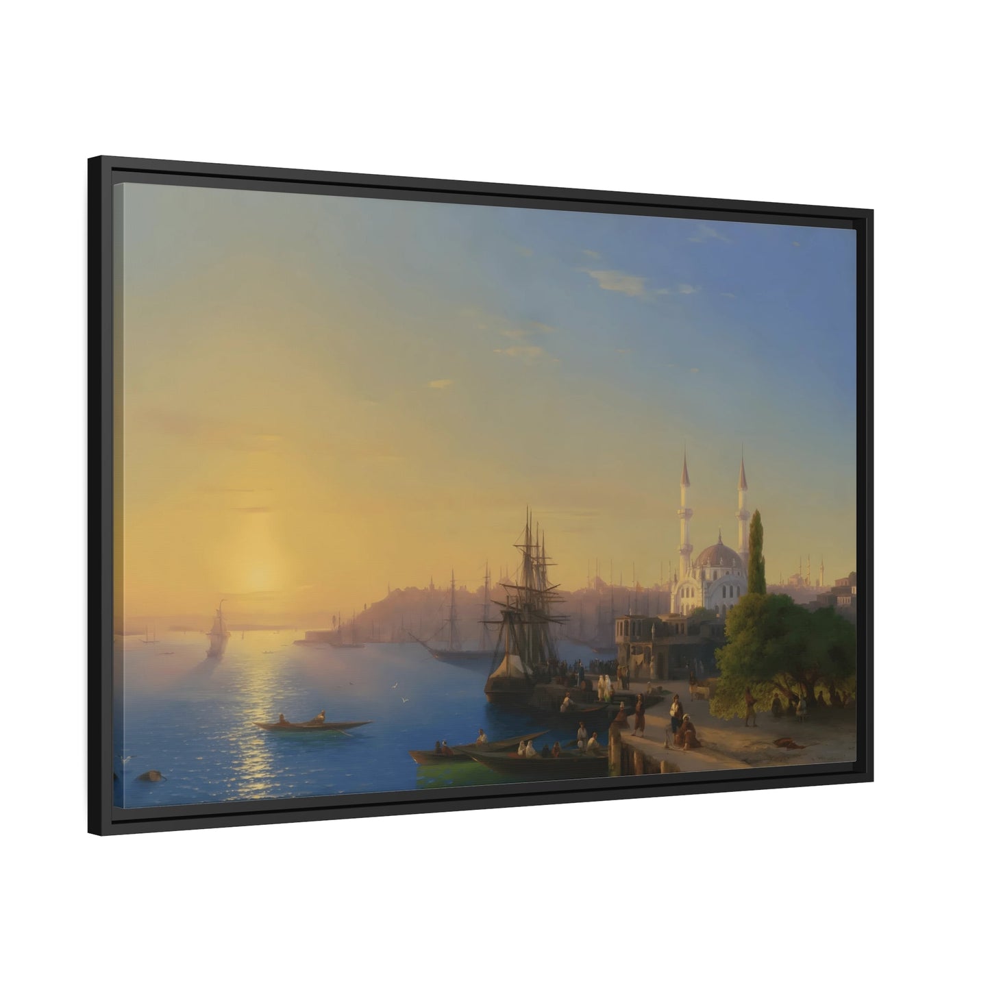 Ivan Aivazovsky View of Constantinople - Canvas Wall Art Print in Black Frame - Framed Russian Watercolor Sunset Landscape