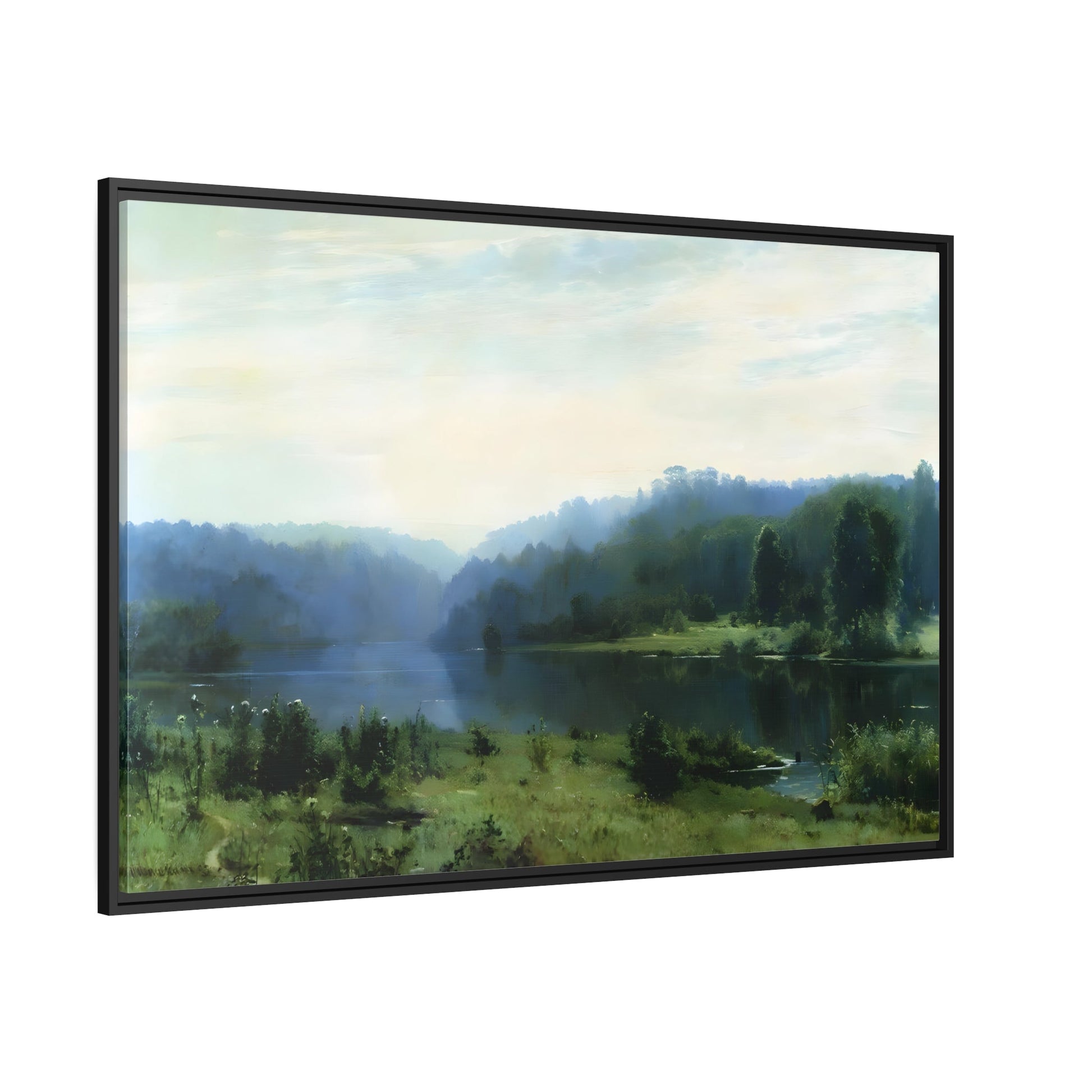 Ivan Shishkin Foggy Morning - Framed Canvas Wall Art Print in Black Frame