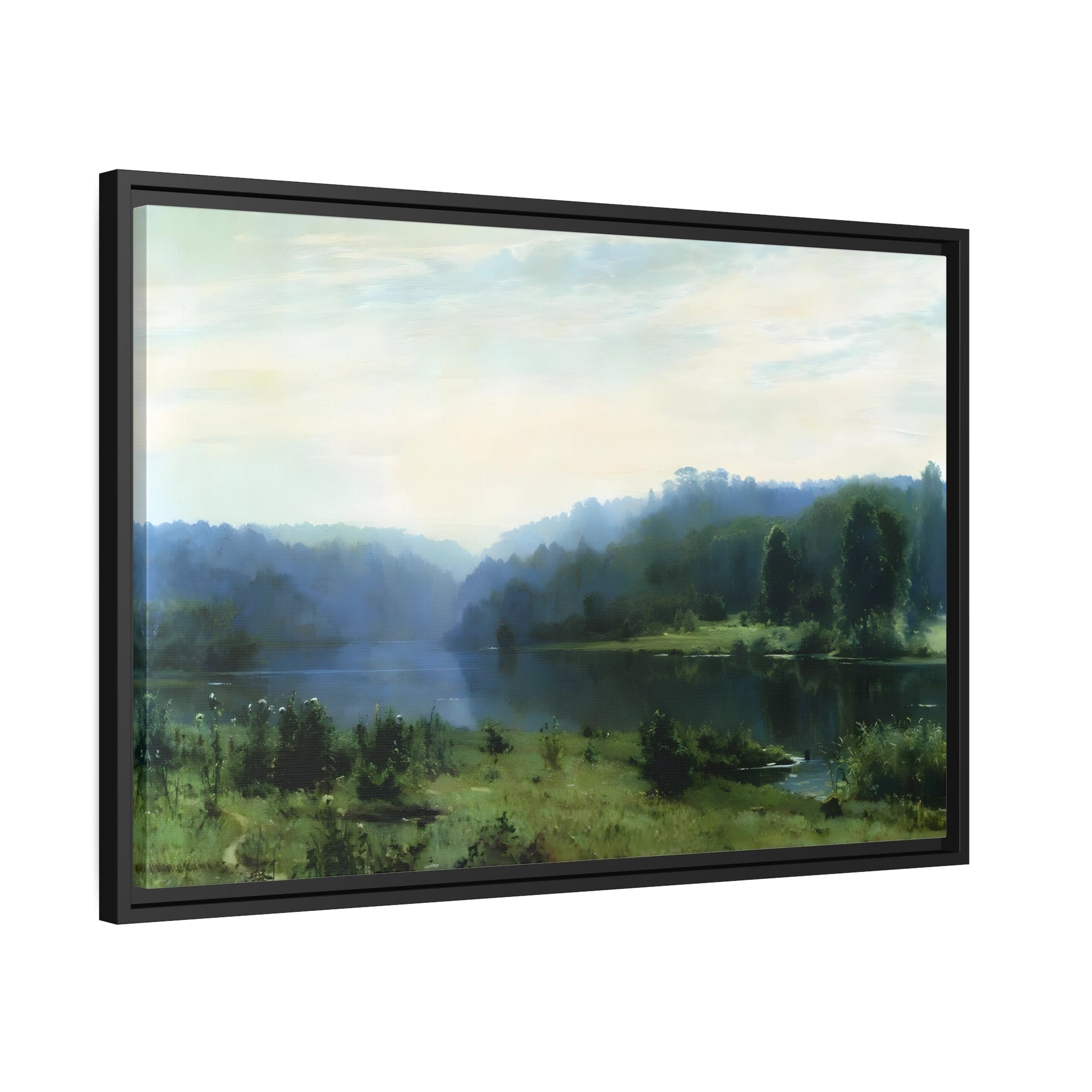 Ivan Shishkin Foggy Morning - Framed Canvas Wall Art Print in Black Frame