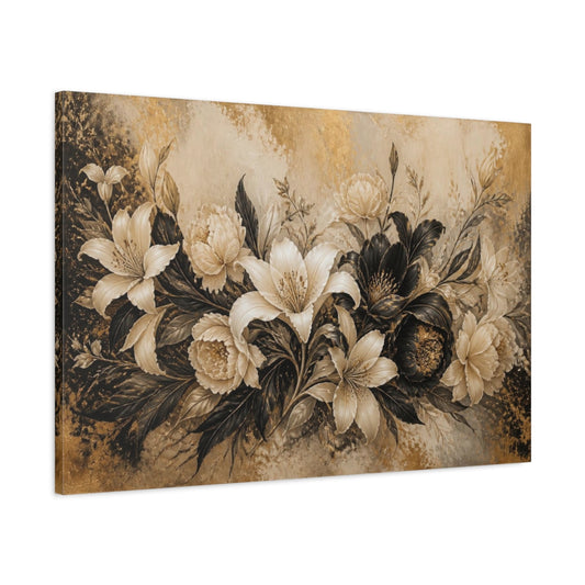 Main Mockup. Ivory & Gold Floral Elegance shown as canvas print