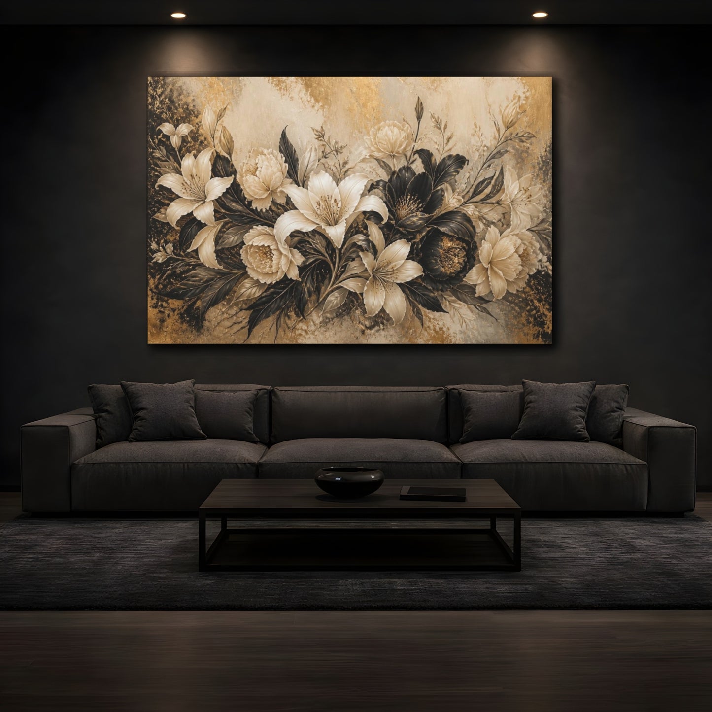 Mockup 3. Ivory & Gold Floral Elegance shown as canvas print