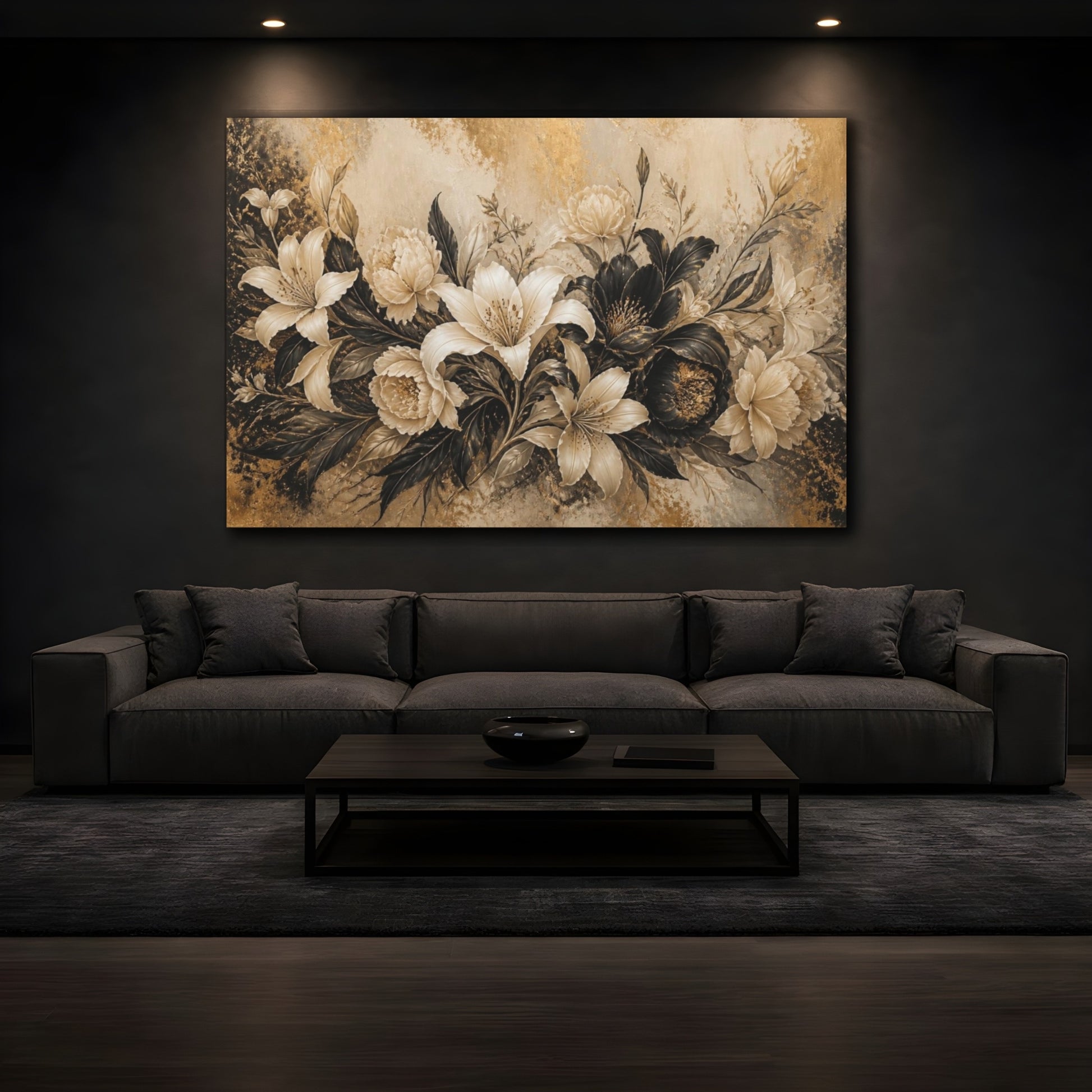 Mockup 3. Ivory & Gold Floral Elegance shown as canvas print