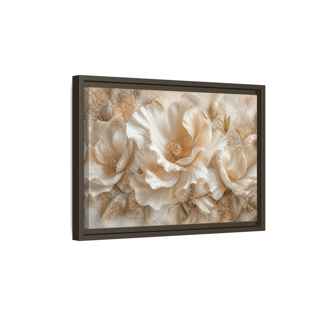 Side Mockup 5. Ivory Floral Bloom shown as framed canvas print