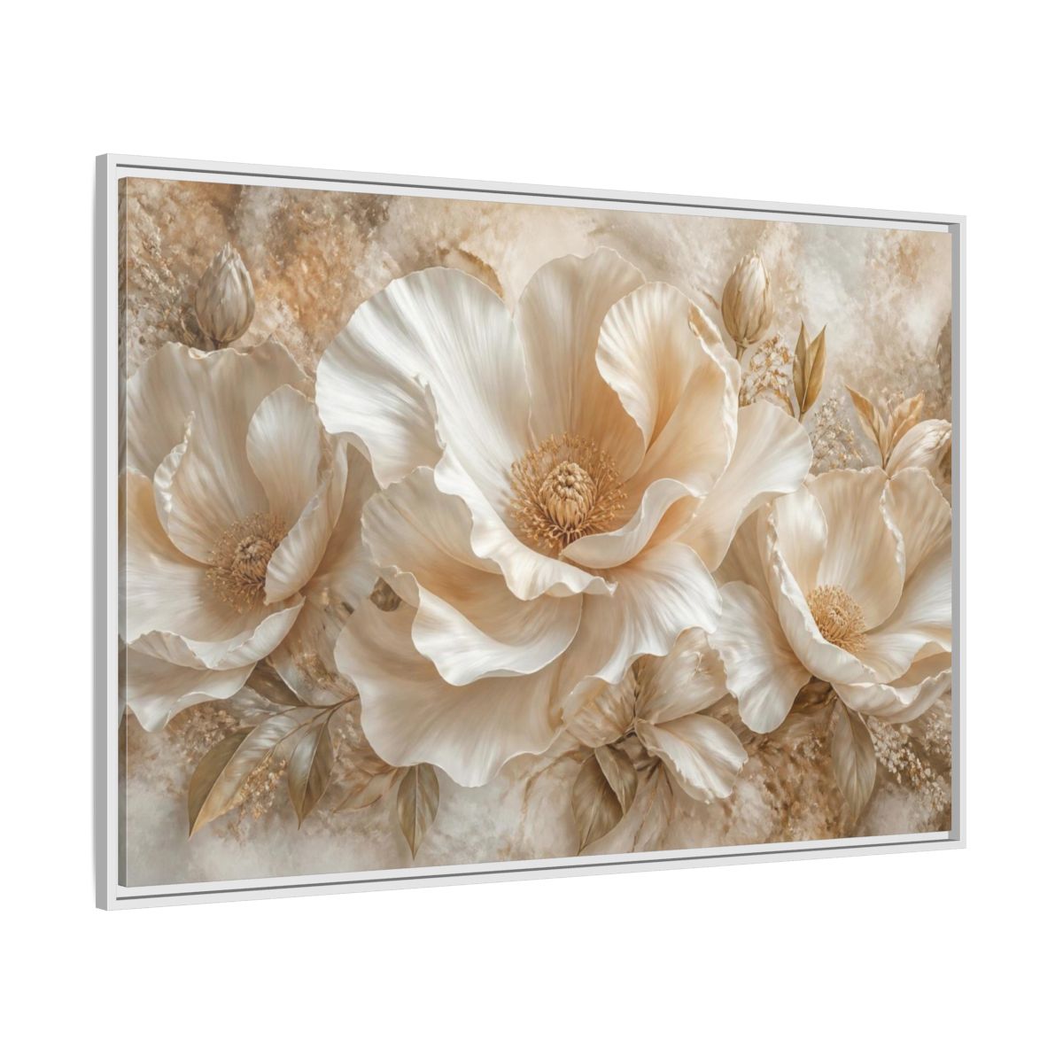 Side Mockup 7. Ivory Floral Bloom shown as framed canvas print