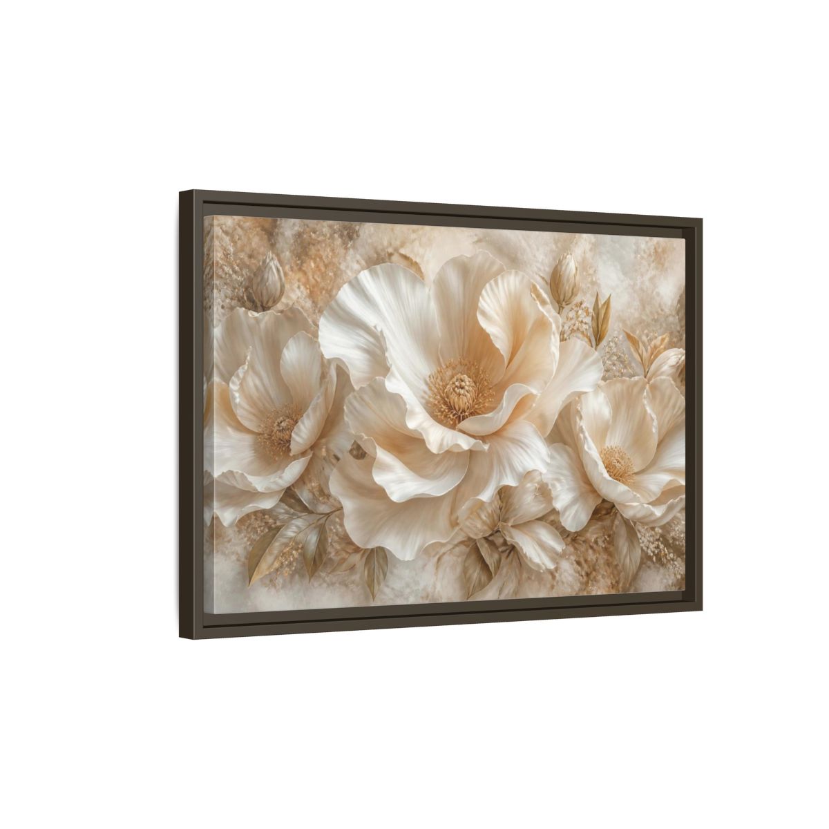 Side Mockup 2. Ivory Floral Bloom shown as framed canvas print