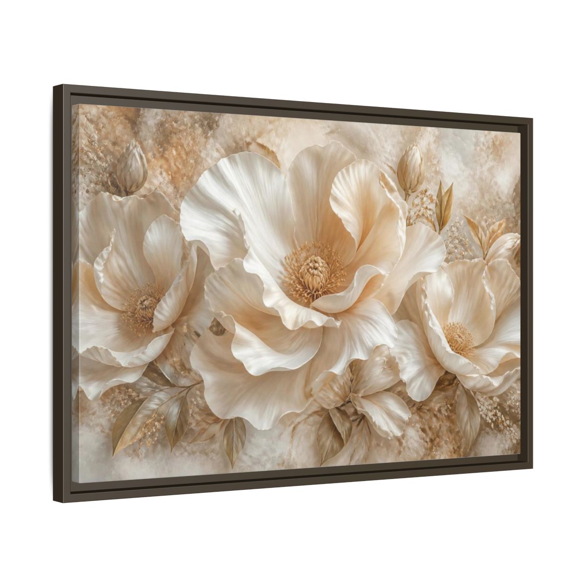 Side Mockup 11. Ivory Floral Bloom shown as framed canvas print