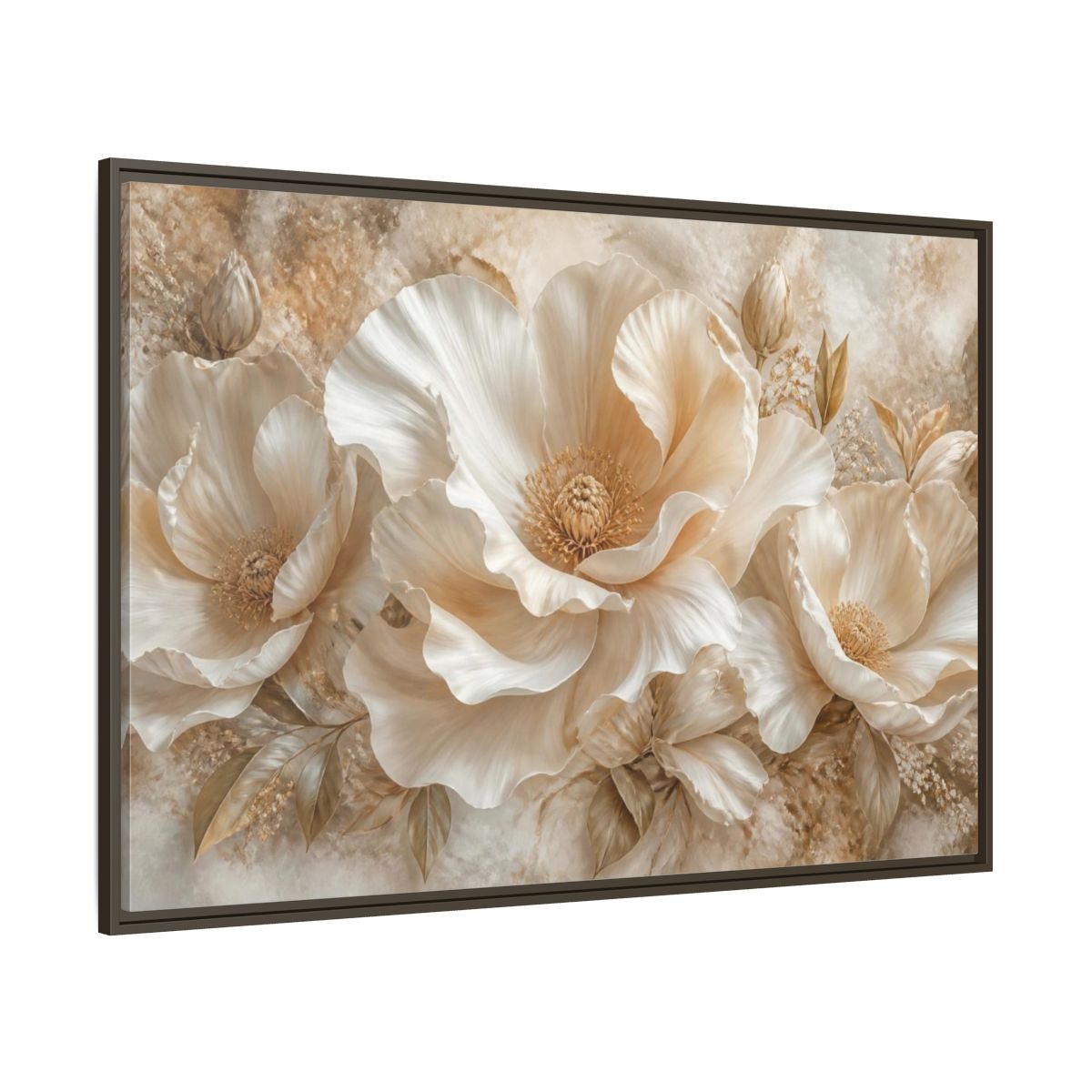 Side Mockup 8. Ivory Floral Bloom shown as framed canvas print