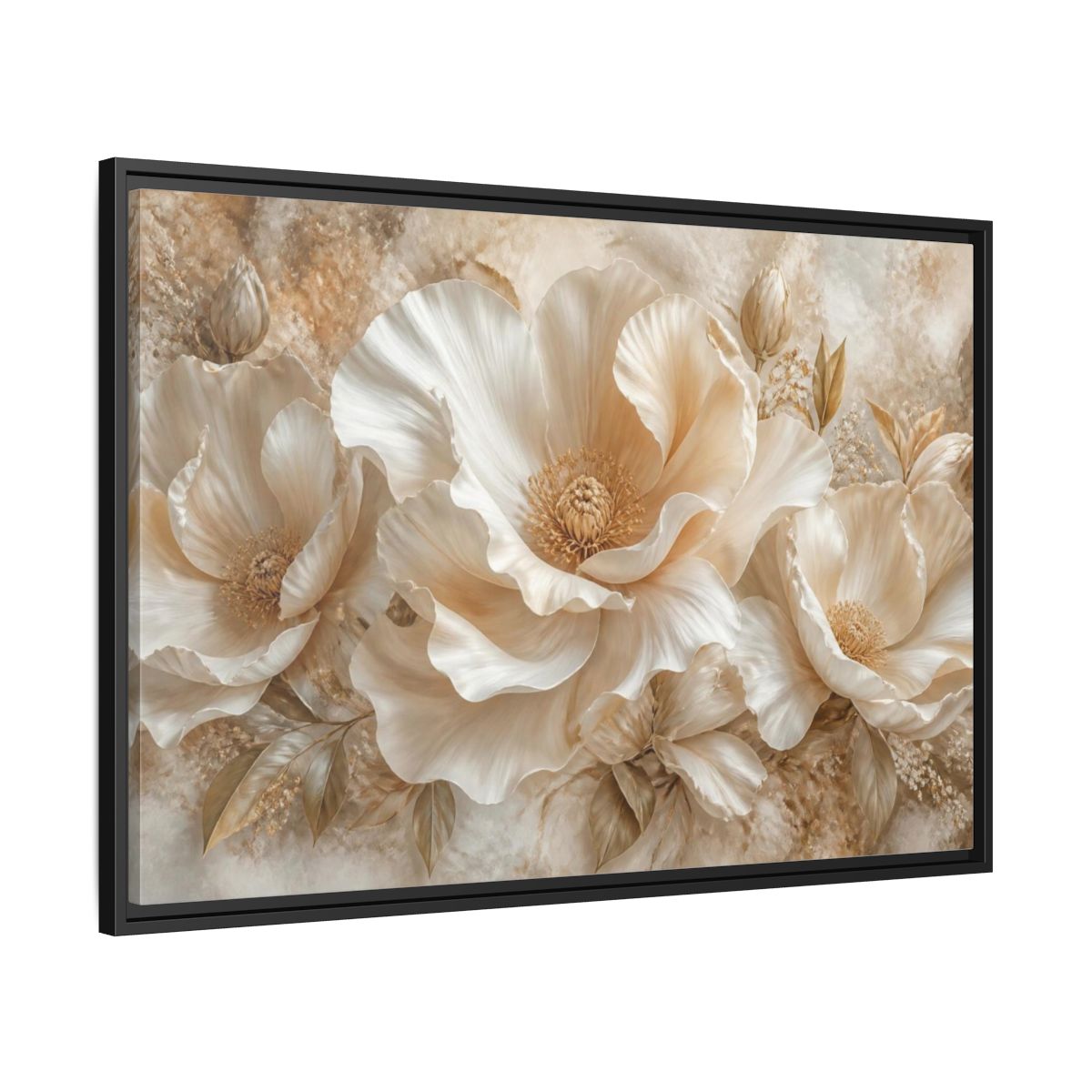 Side Mockup 13. Ivory Floral Bloom shown as framed canvas print