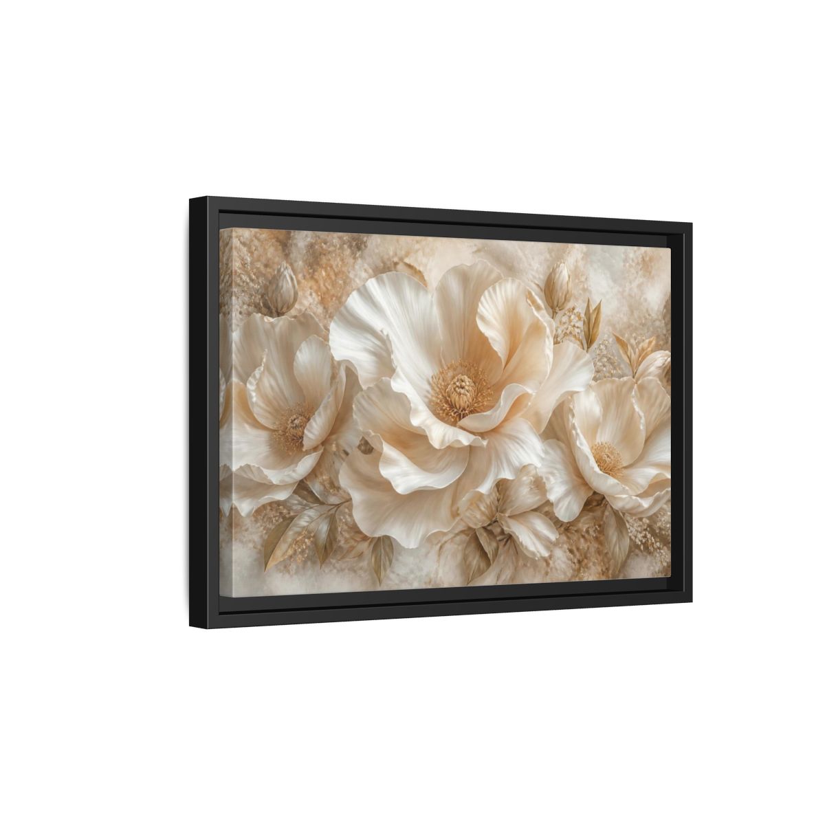 Side Mockup 6. Ivory Floral Bloom shown as framed canvas print