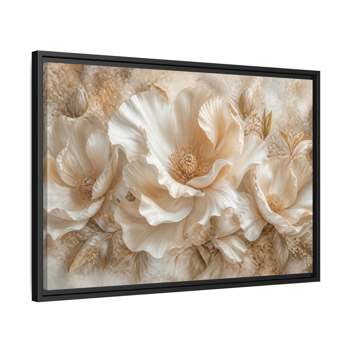 Side Mockup 14. Ivory Floral Bloom shown as framed canvas print