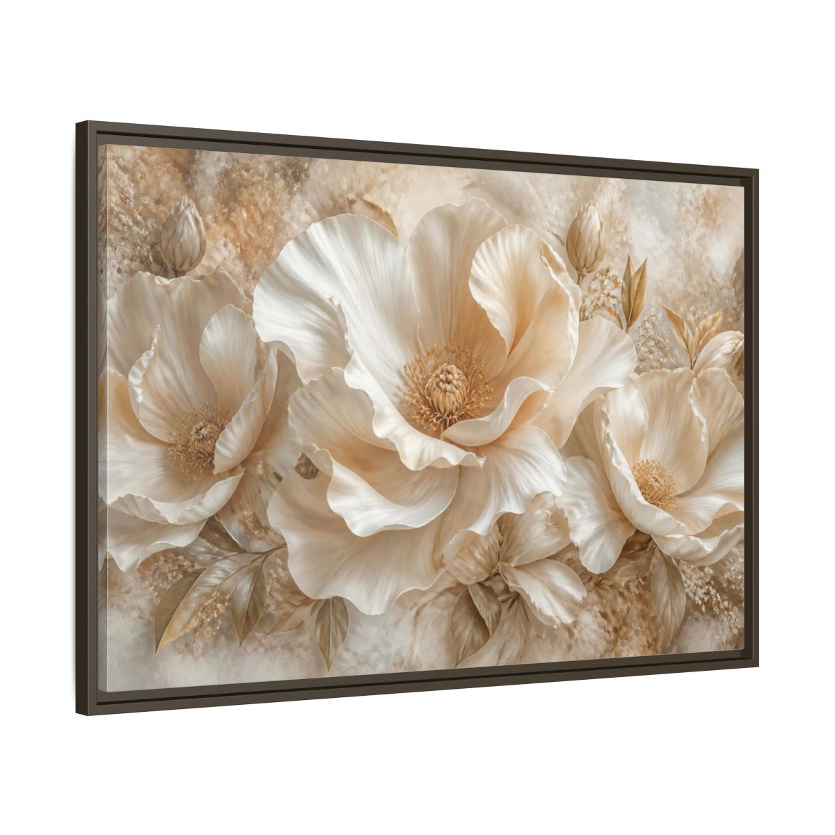 Main Mockup. Ivory Floral Bloom shown as framed canvas print