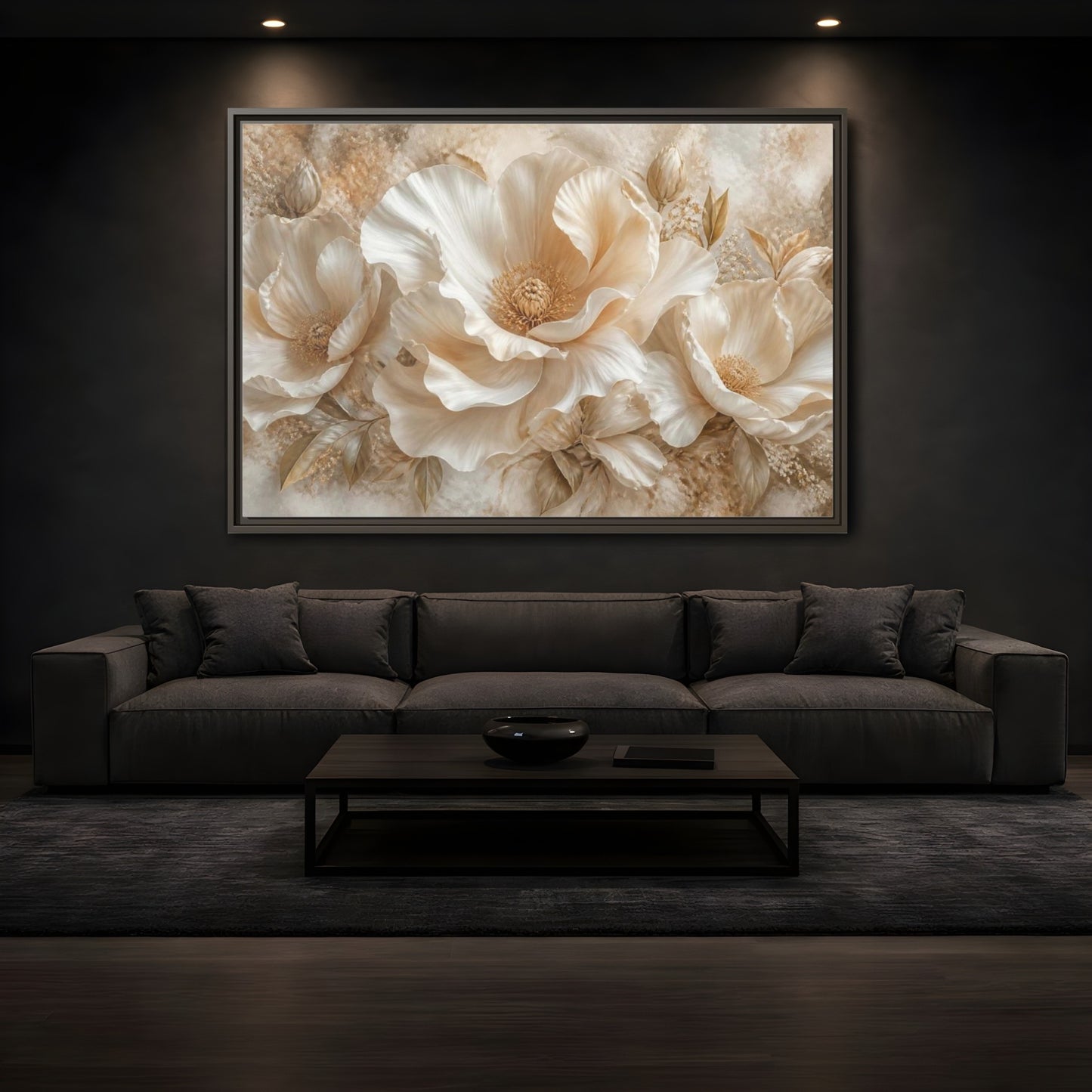 Mockup 3. Ivory Floral Bloom shown as framed canvas print