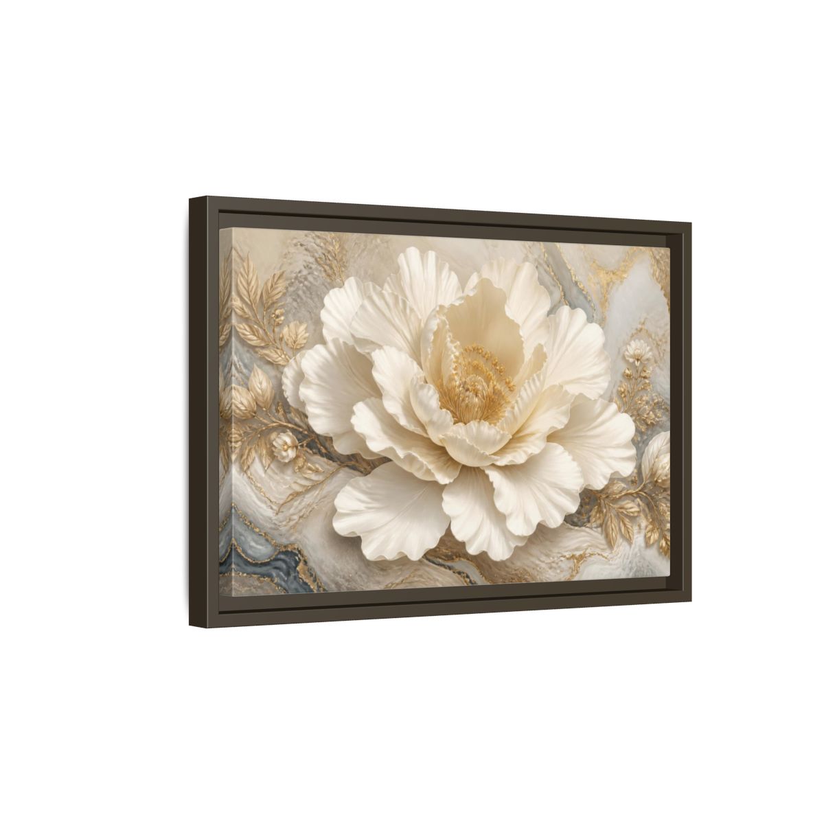 Side Mockup 5. Ivory Floral Peony Sculpture shown as framed canvas print