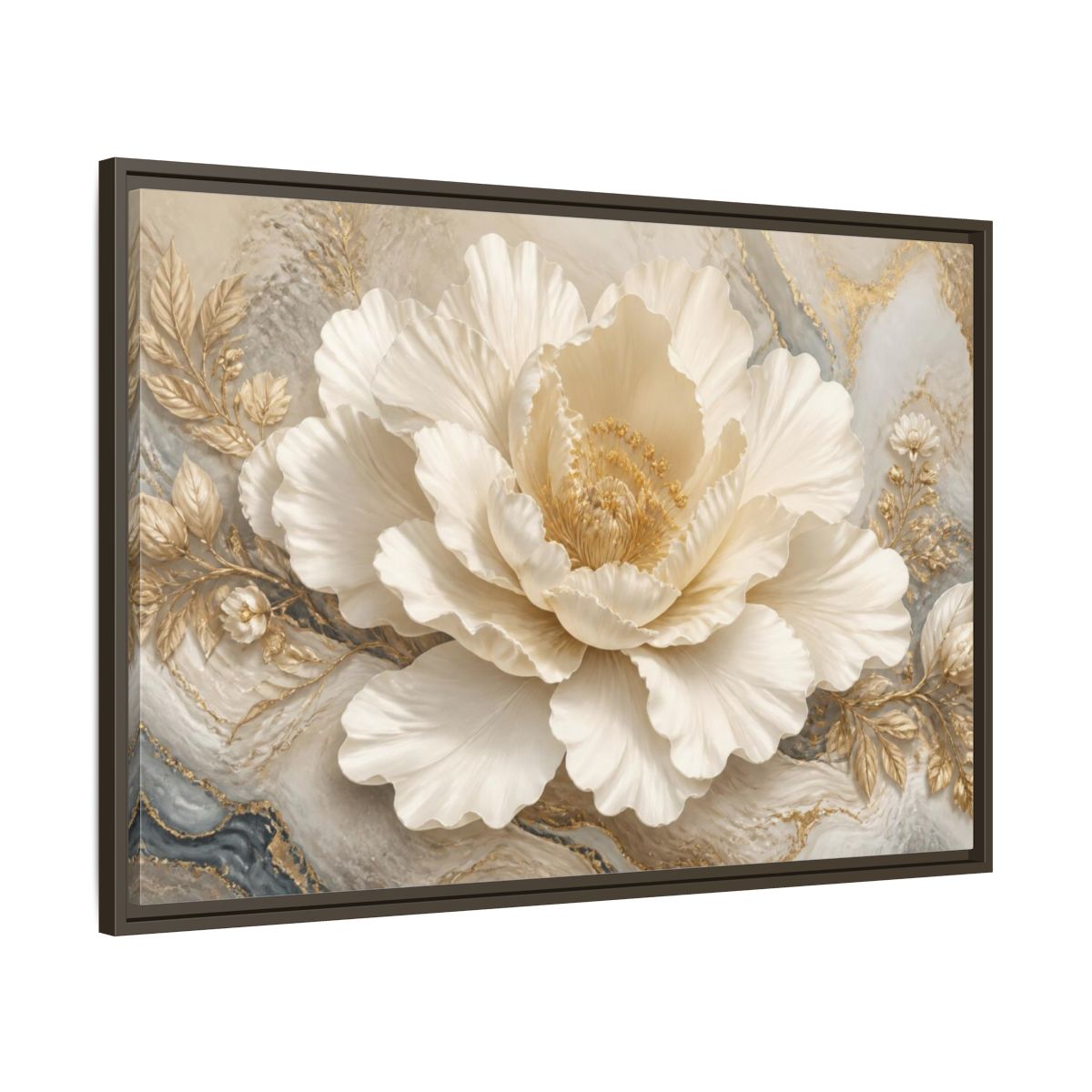 Main Mockup. Ivory Floral Peony Sculpture shown as framed canvas print
