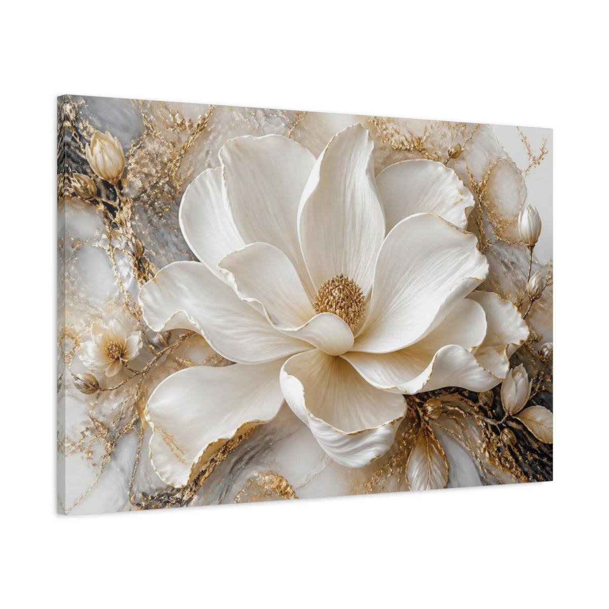 Main Mockup. Ivory Flower & Gold shown as canvas print
