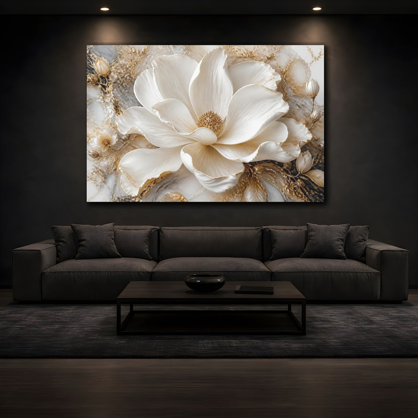 Mockup 3. Ivory Flower & Gold shown as canvas print