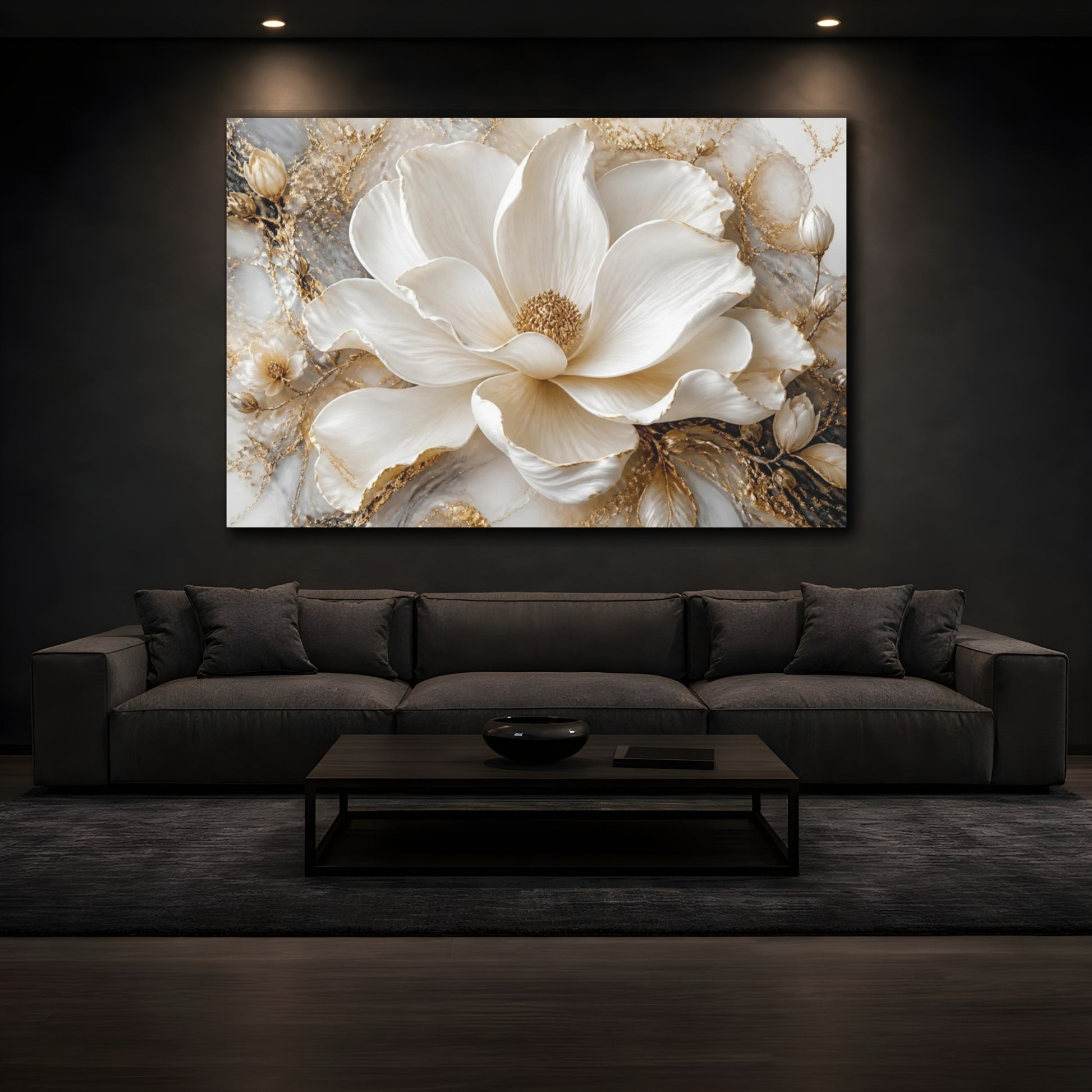 Mockup 3. Ivory Flower & Gold shown as canvas print