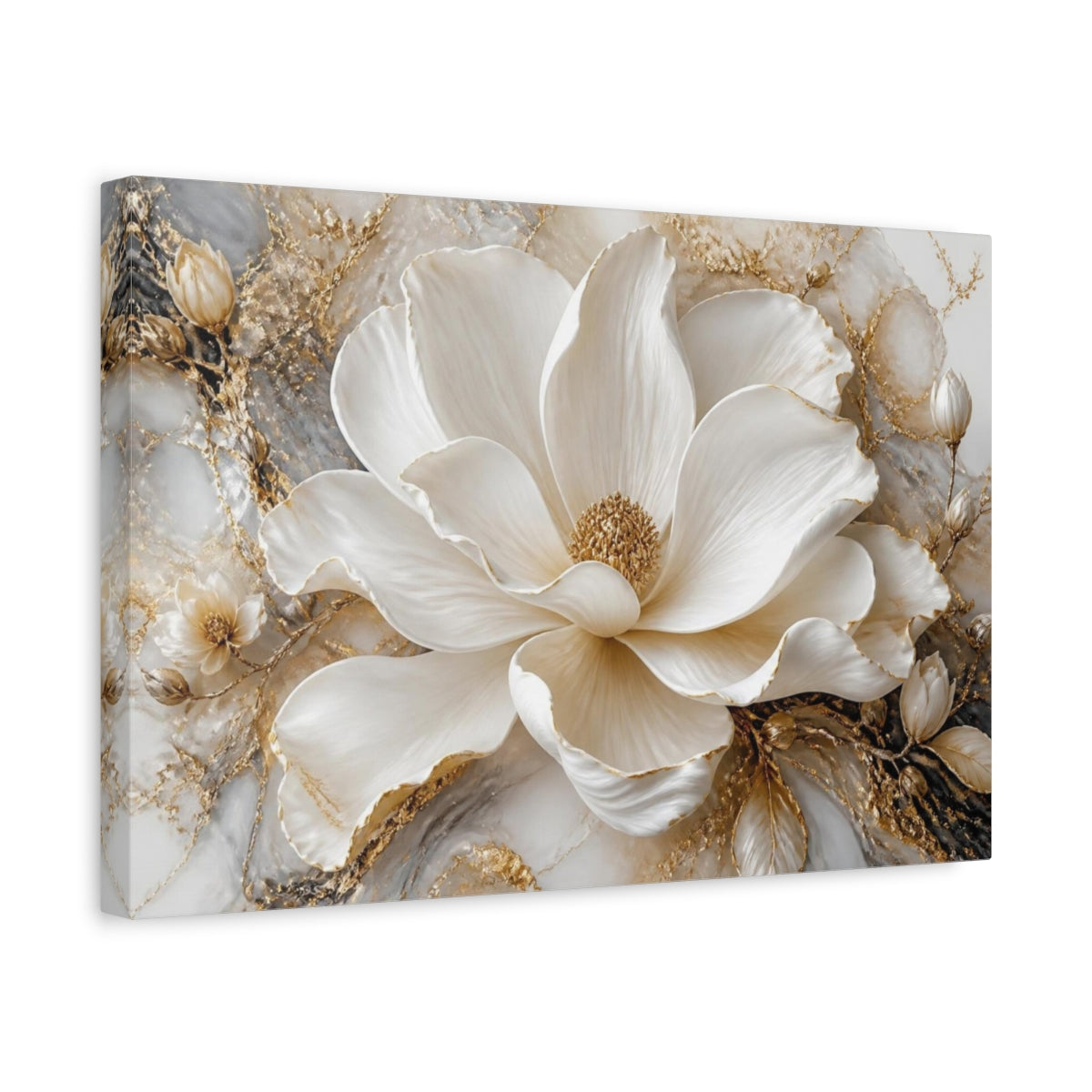 Side Mockup 4. Ivory Flower & Gold shown as canvas print