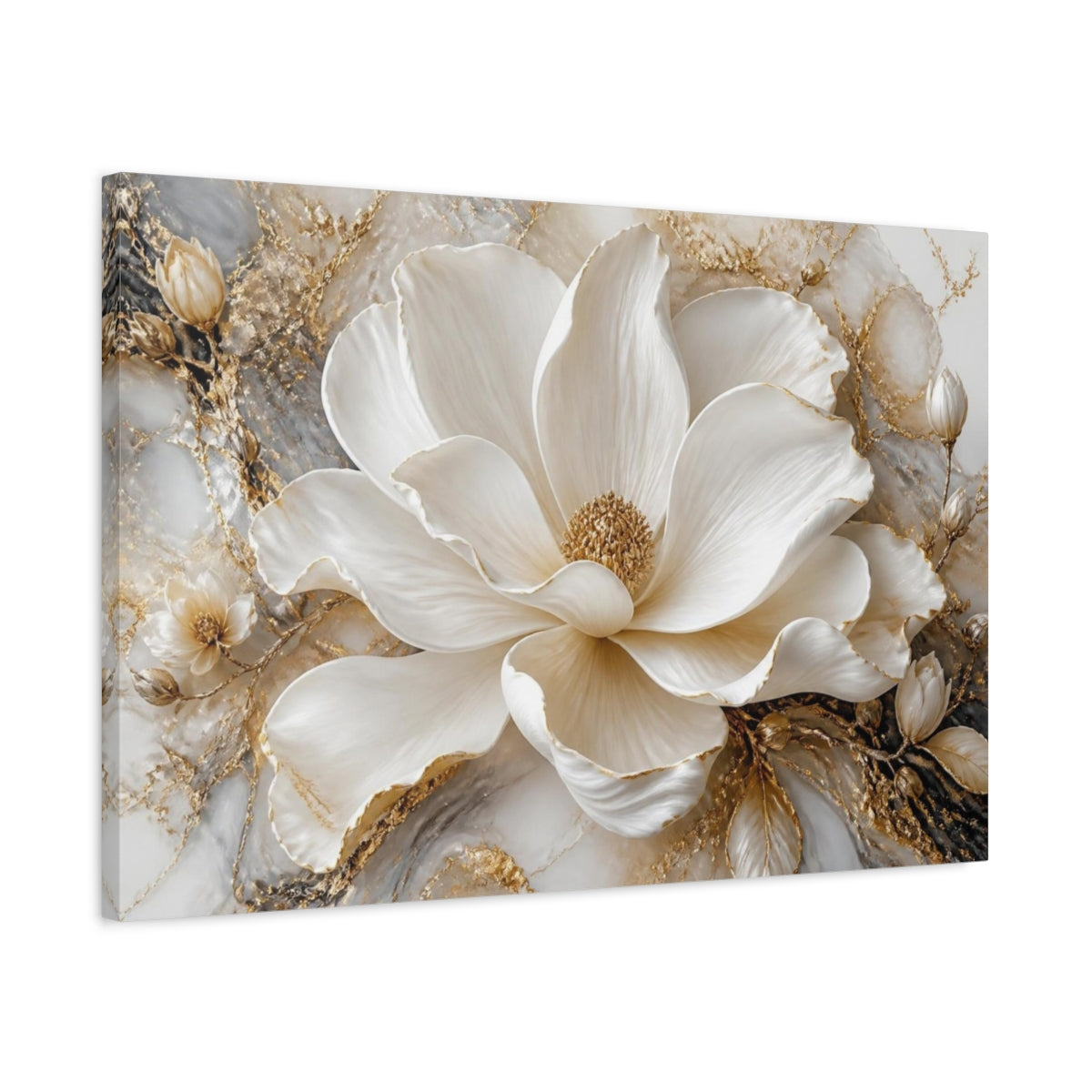 Side Mockup 2. Ivory Flower & Gold shown as canvas print
