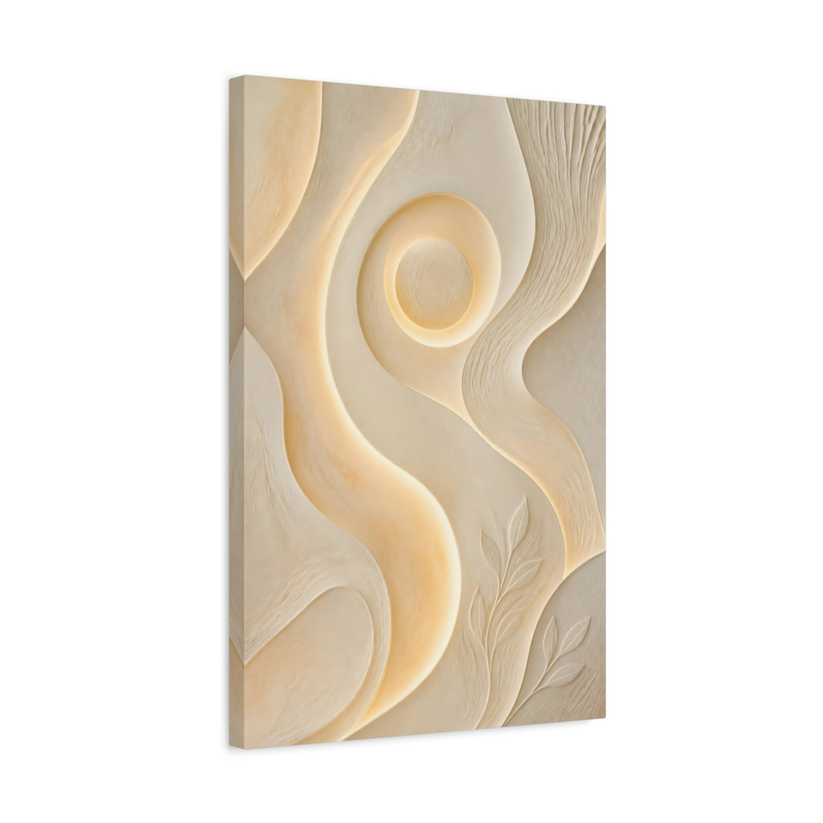 Side Mockup 3. Ivory Glow Relief shown as canvas print