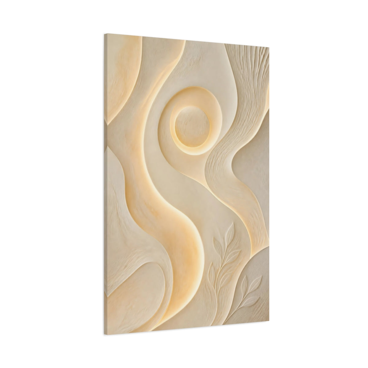 Side Mockup 1. Ivory Glow Relief shown as canvas print