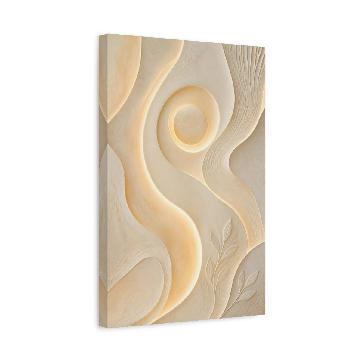 Side Mockup 4. Ivory Glow Relief shown as canvas print