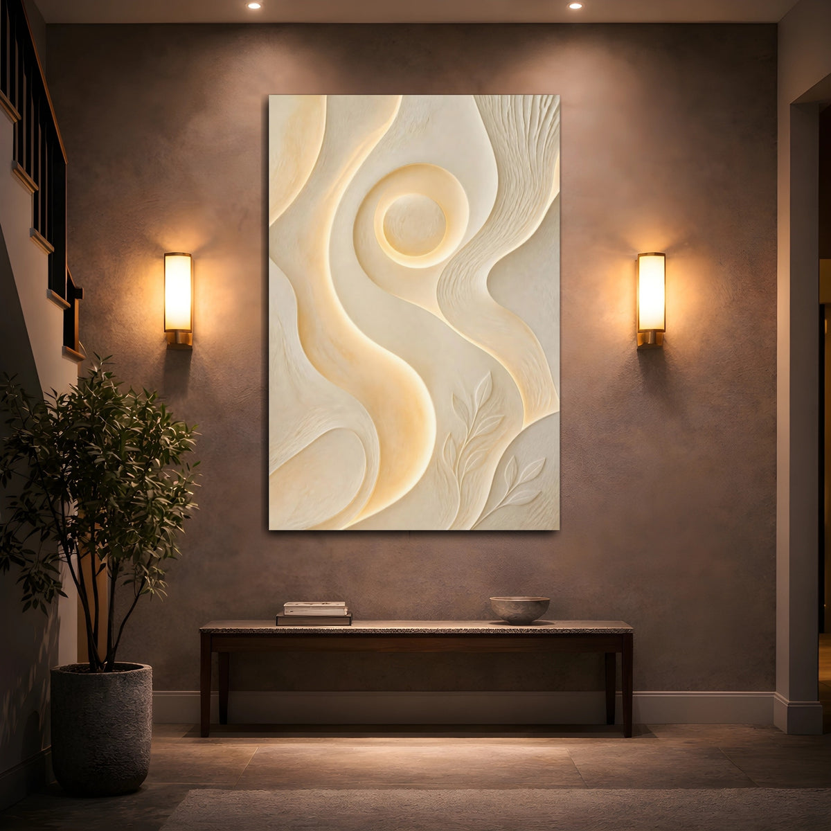 Mockup 2. Ivory Glow Relief shown as canvas print