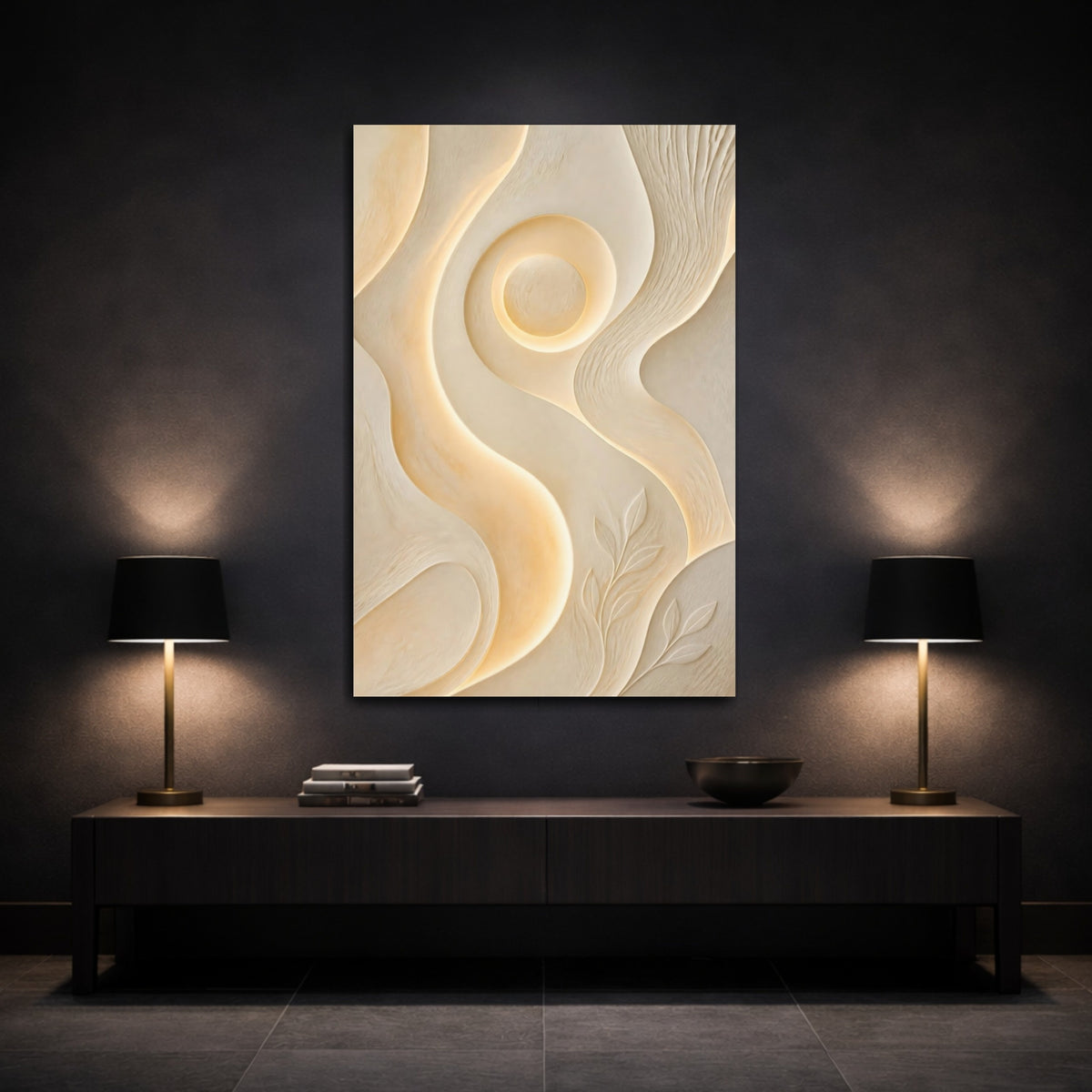Mockup 3. Ivory Glow Relief shown as canvas print