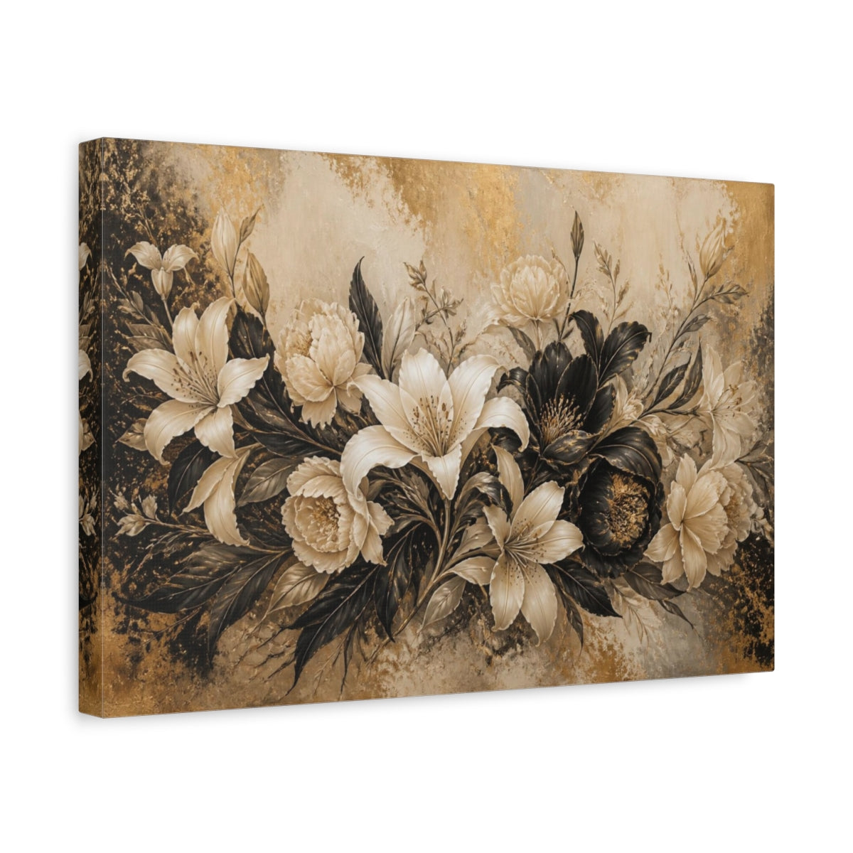 Side Mockup 4. Ivory & Gold Floral Elegance shown as canvas print