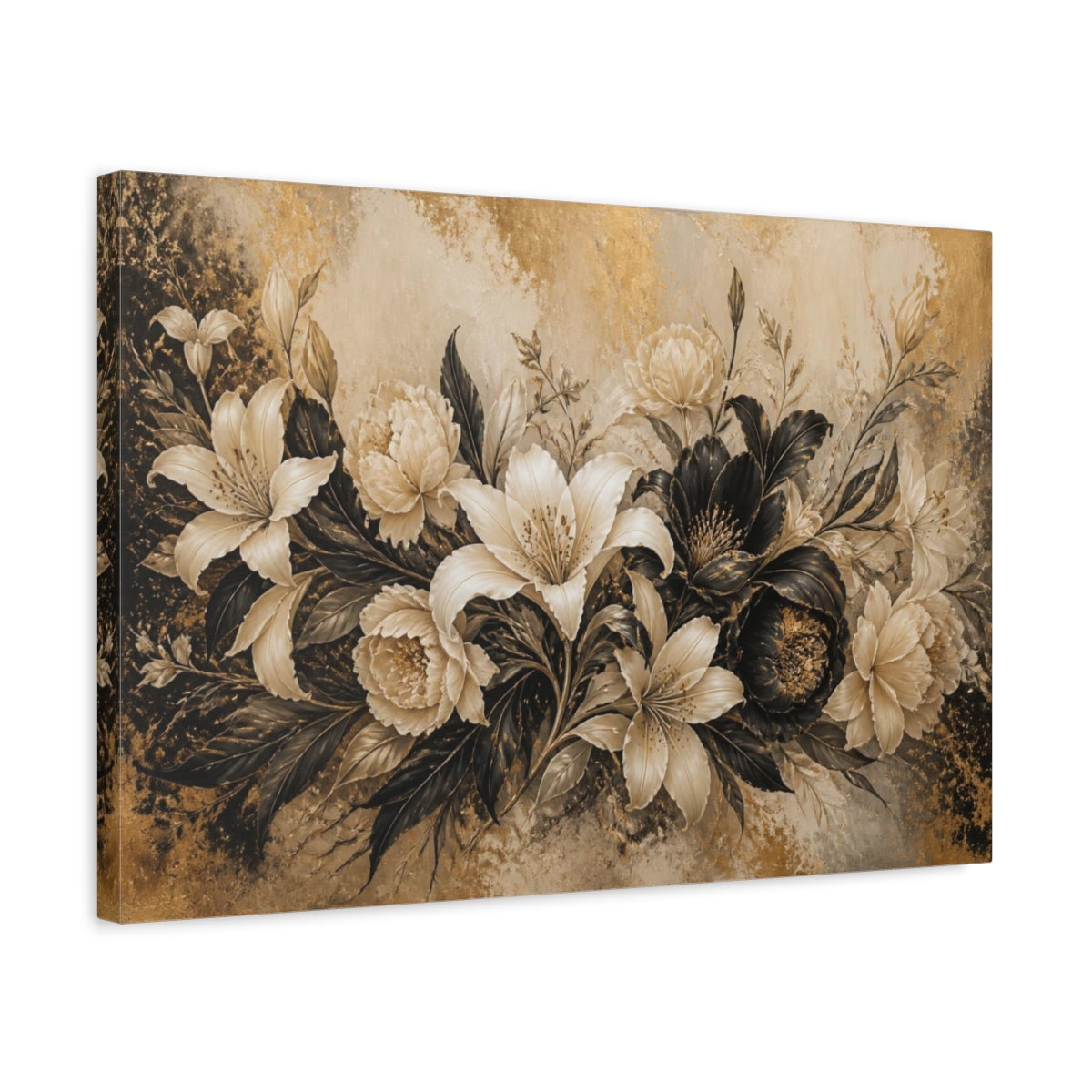 Side Mockup 3. Ivory & Gold Floral Elegance shown as canvas print