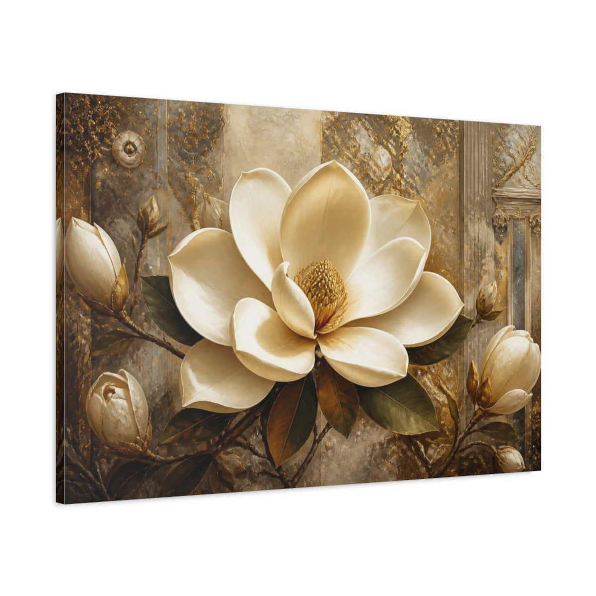 Main Mockup. Ivory Magnolia Grandeur shown as canvas print