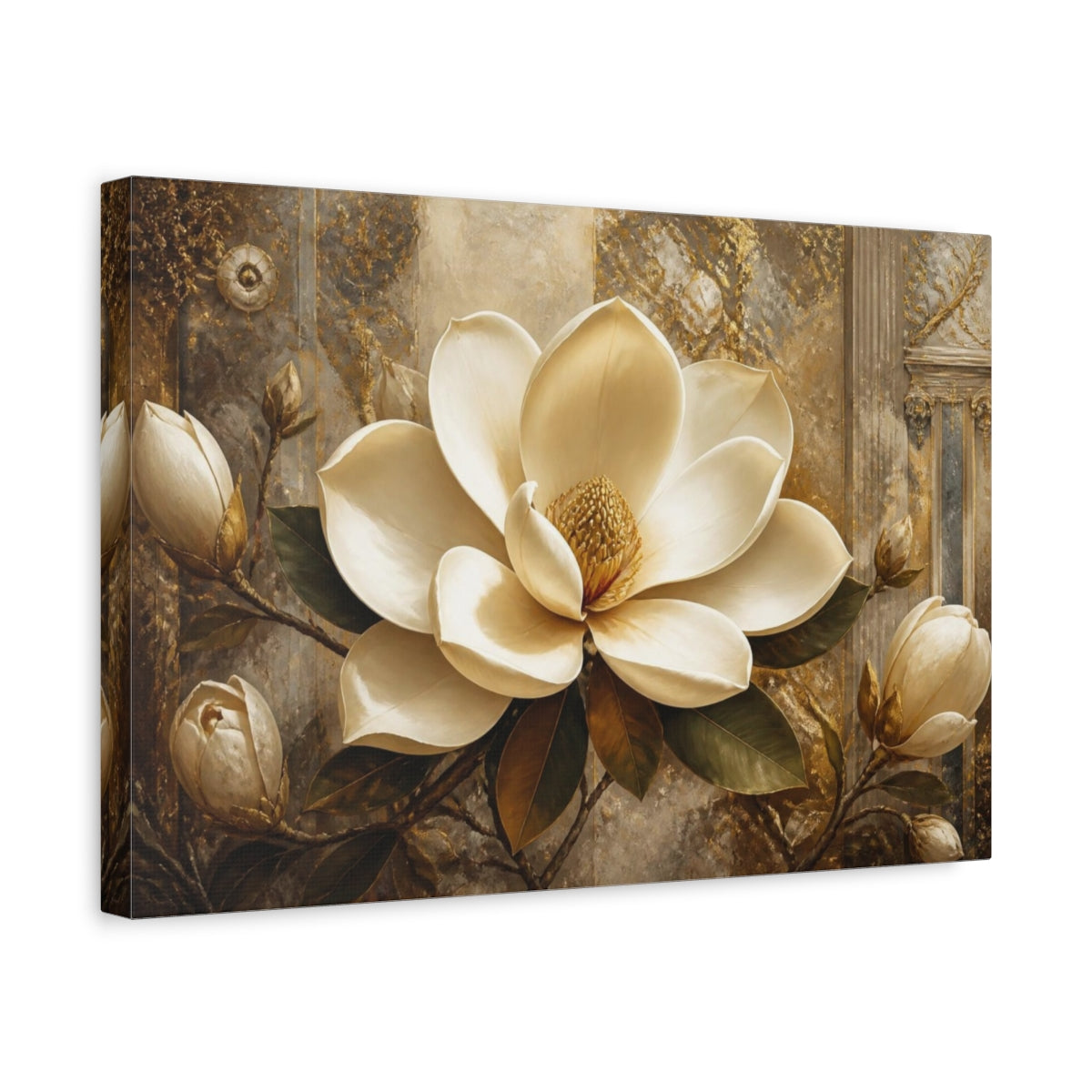 Side Mockup 4. Ivory Magnolia Grandeur shown as canvas print