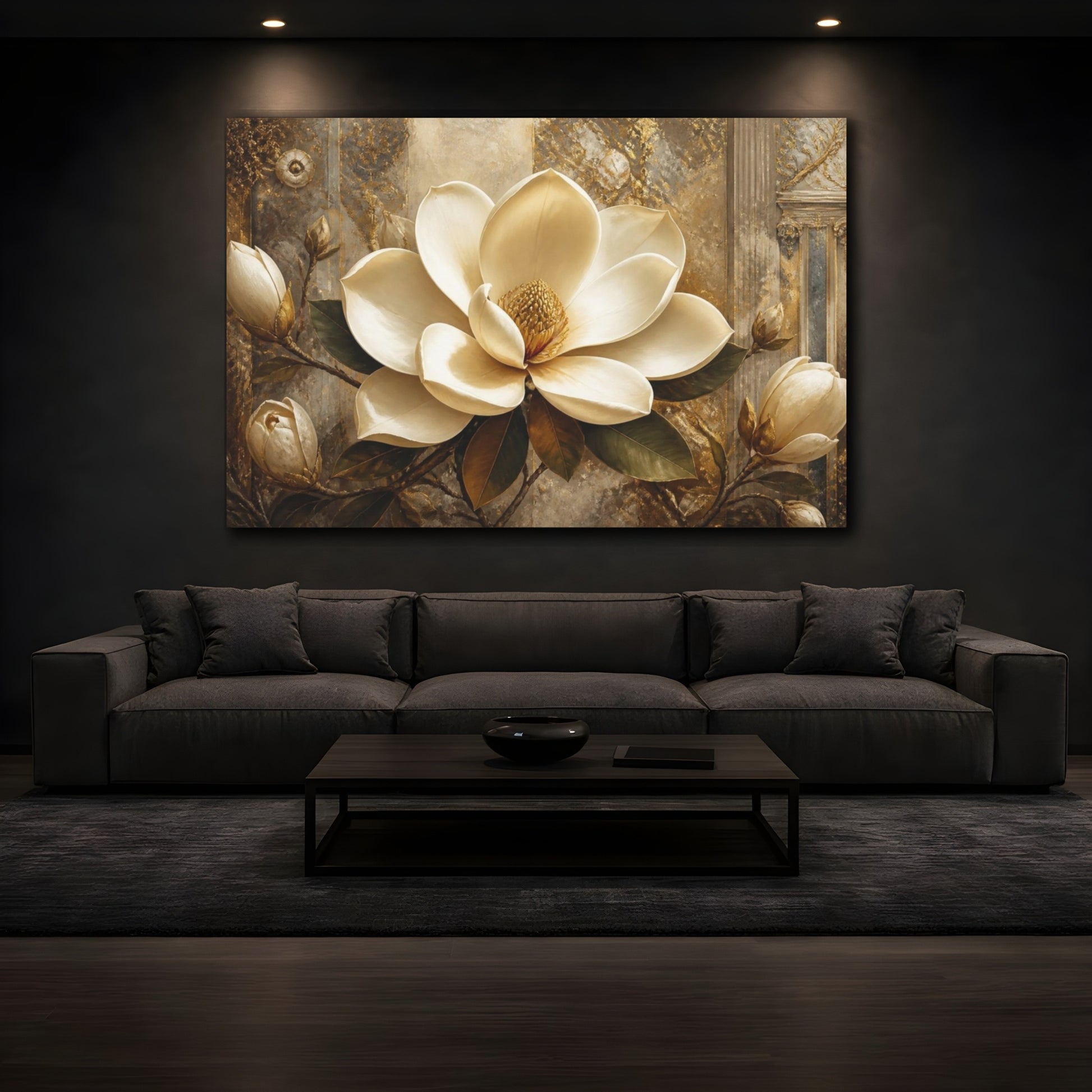 Mockup 3. Ivory Magnolia Grandeur shown as canvas print