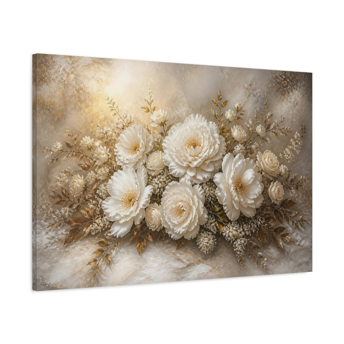 Main Mockup. Ivory Peonies Floral Elegance shown as canvas print