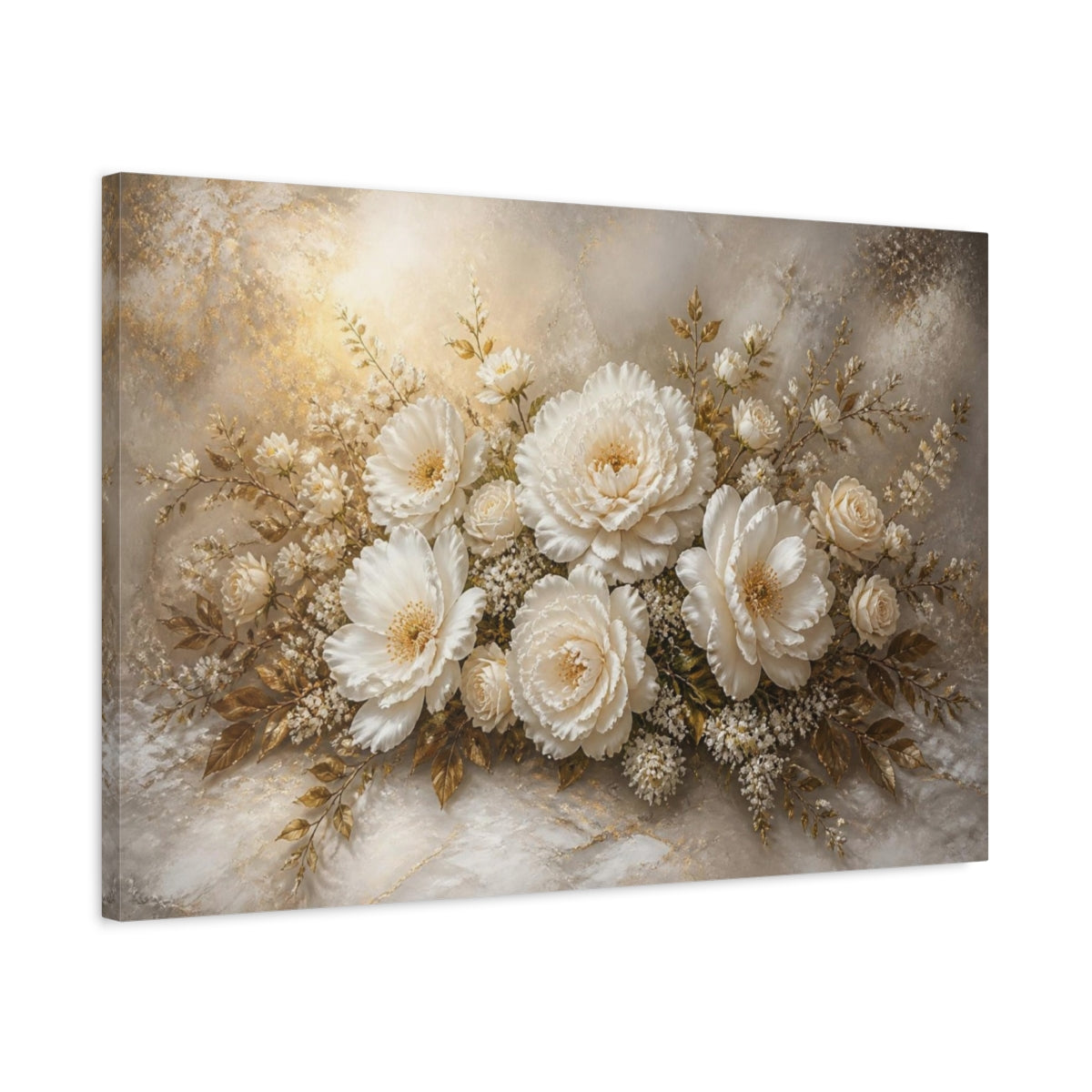 Side Mockup 2. Ivory Peonies Floral Elegance shown as canvas print