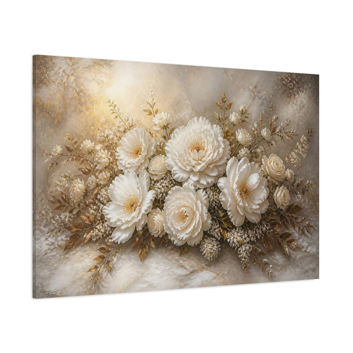 Side Mockup 1. Ivory Peonies Floral Elegance shown as canvas print