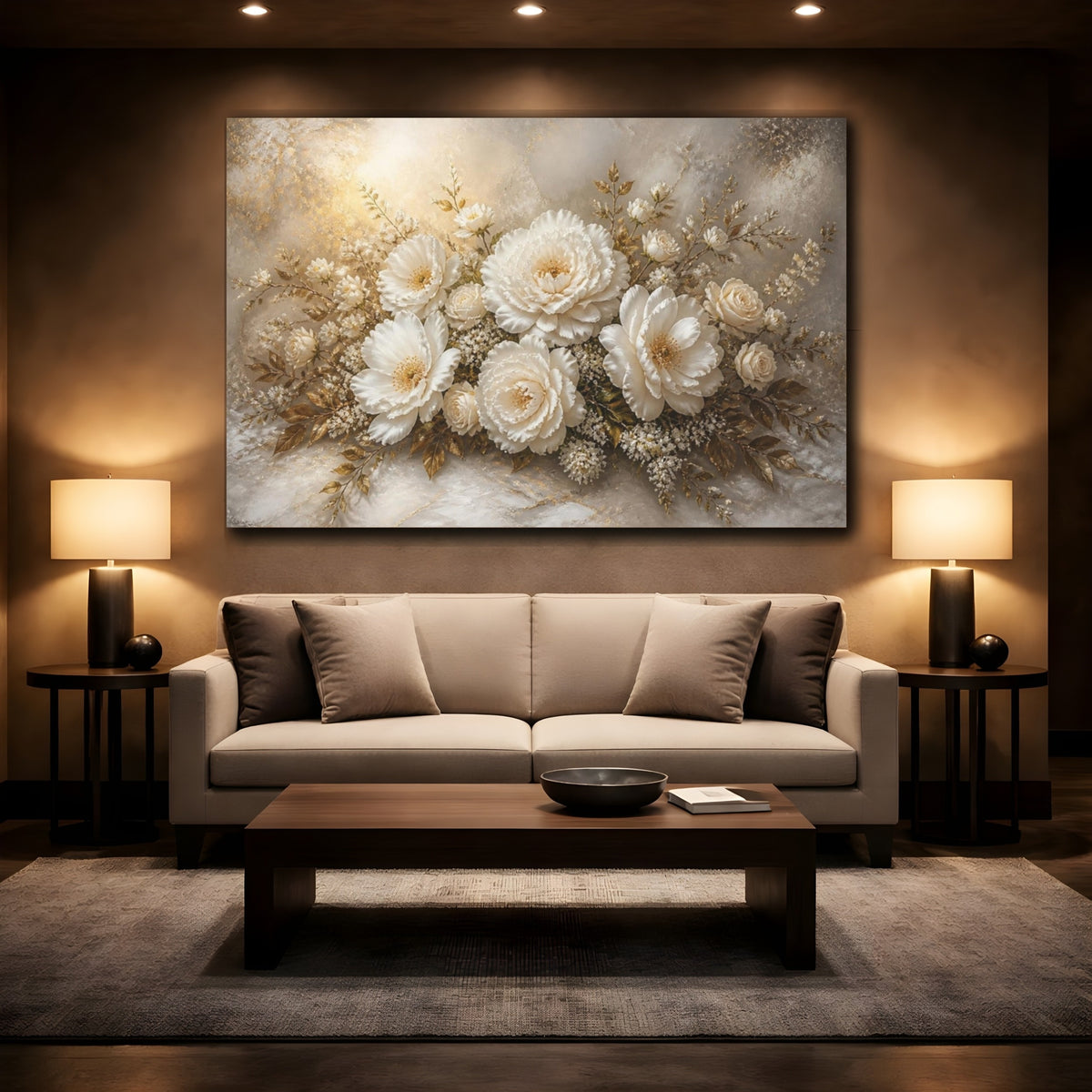 Mockup 2. Ivory Peonies Floral Elegance shown as canvas print