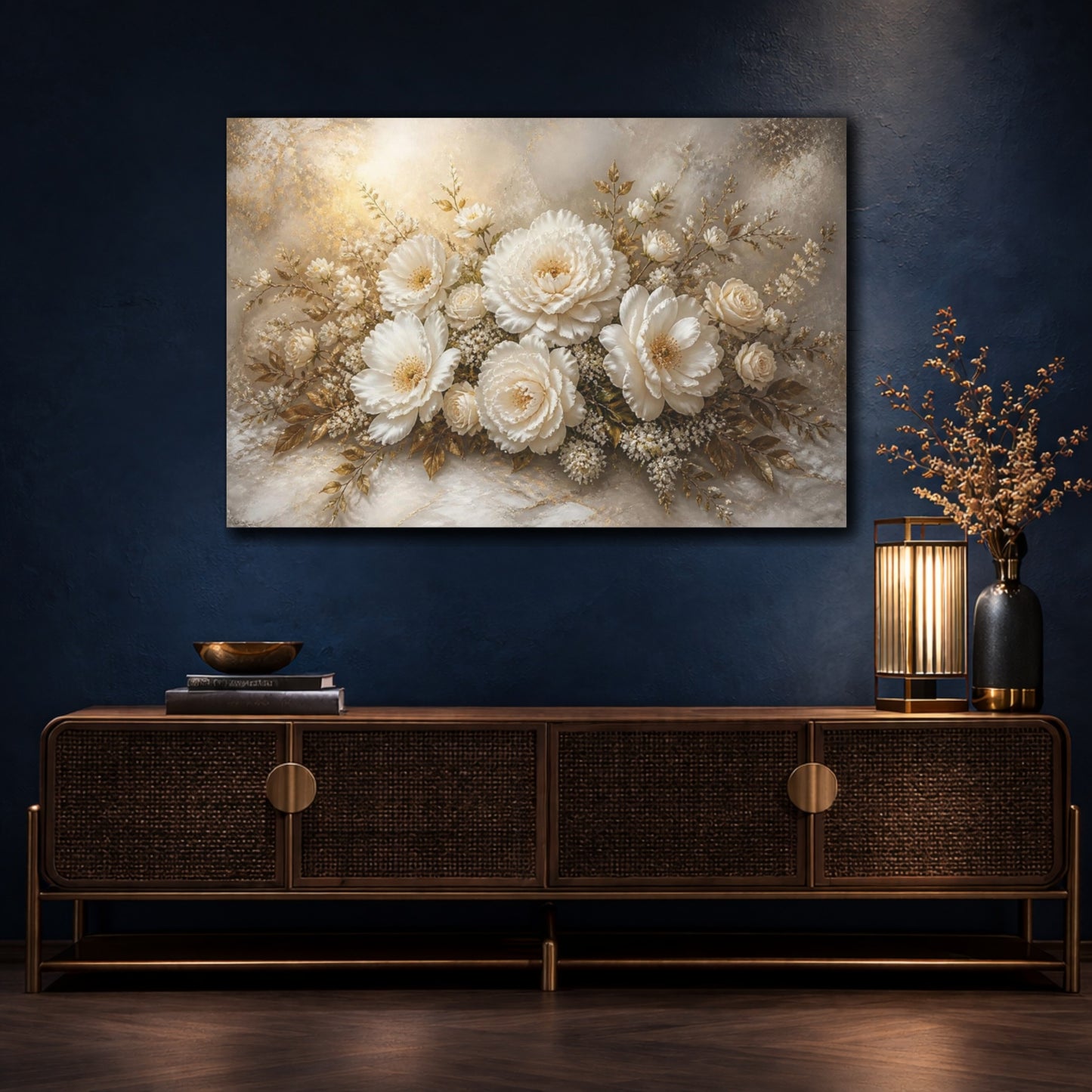 Mockup 4. Ivory Peonies Floral Elegance shown as canvas print