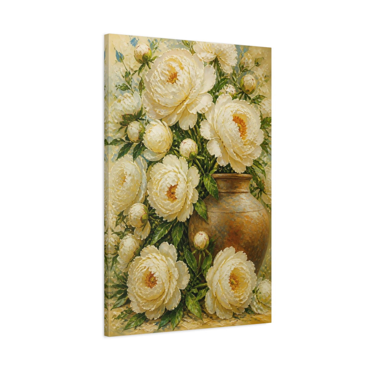 Main Mockup. Ivory Peony Flowers In Vase shown as canvas print