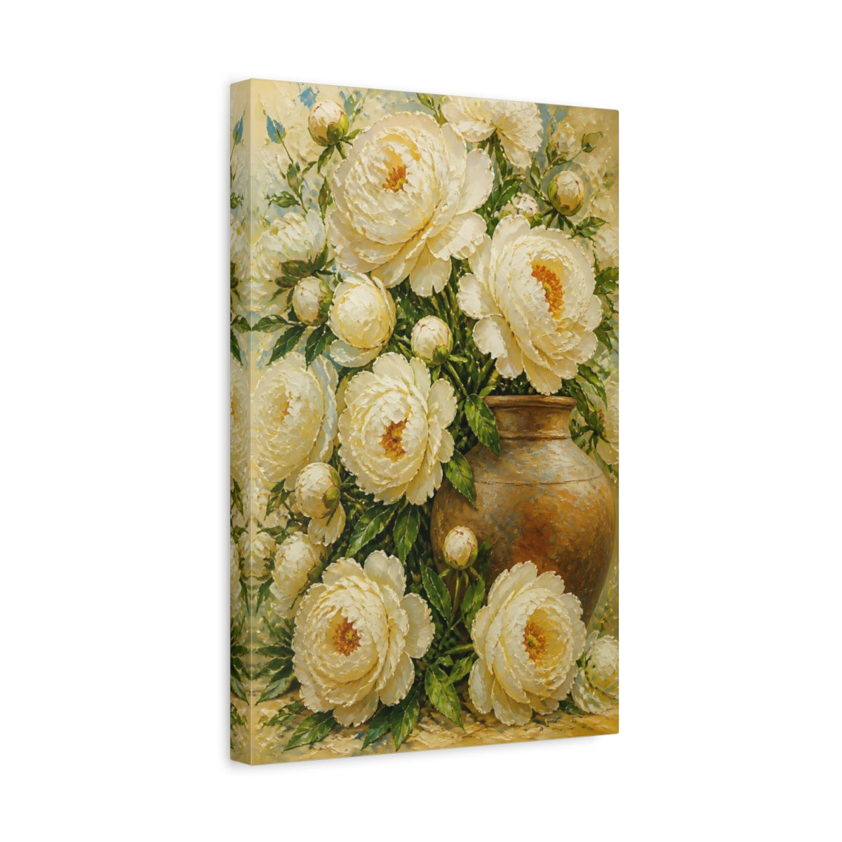 Side Mockup 4. Ivory Peony Flowers In Vase shown as canvas print