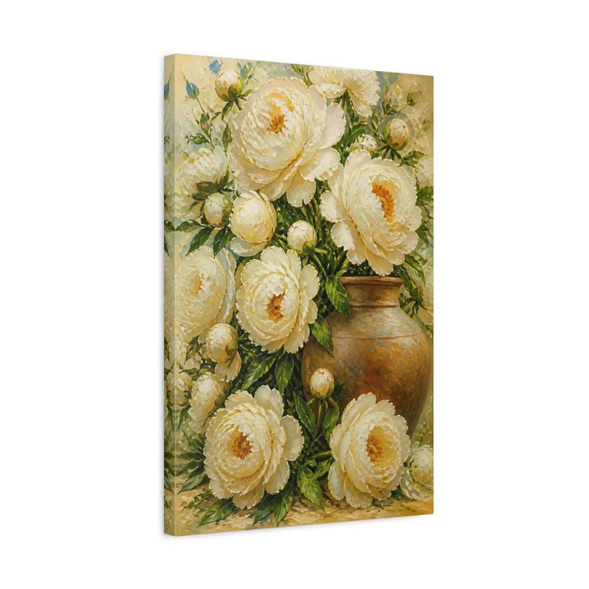 Side Mockup 3. Ivory Peony Flowers In Vase shown as canvas print