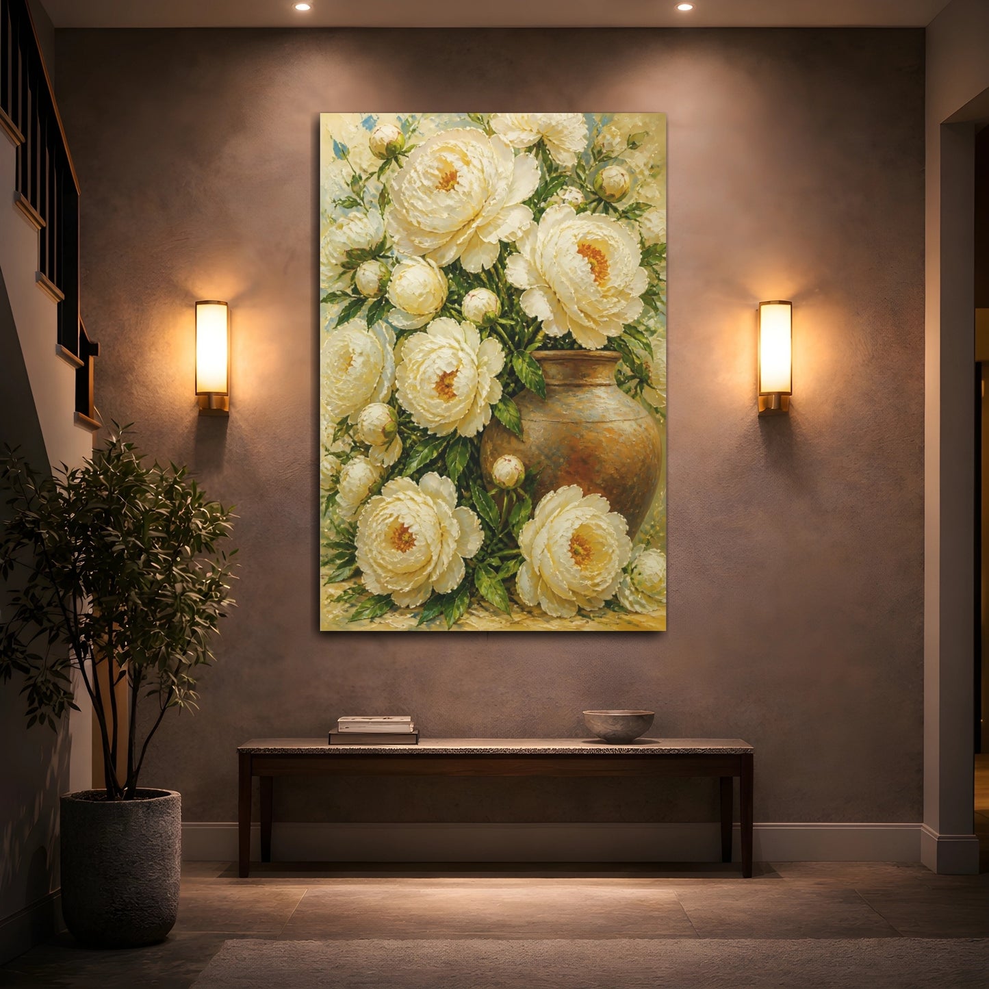 Mockup 2. Ivory Peony Flowers In Vase shown as canvas print