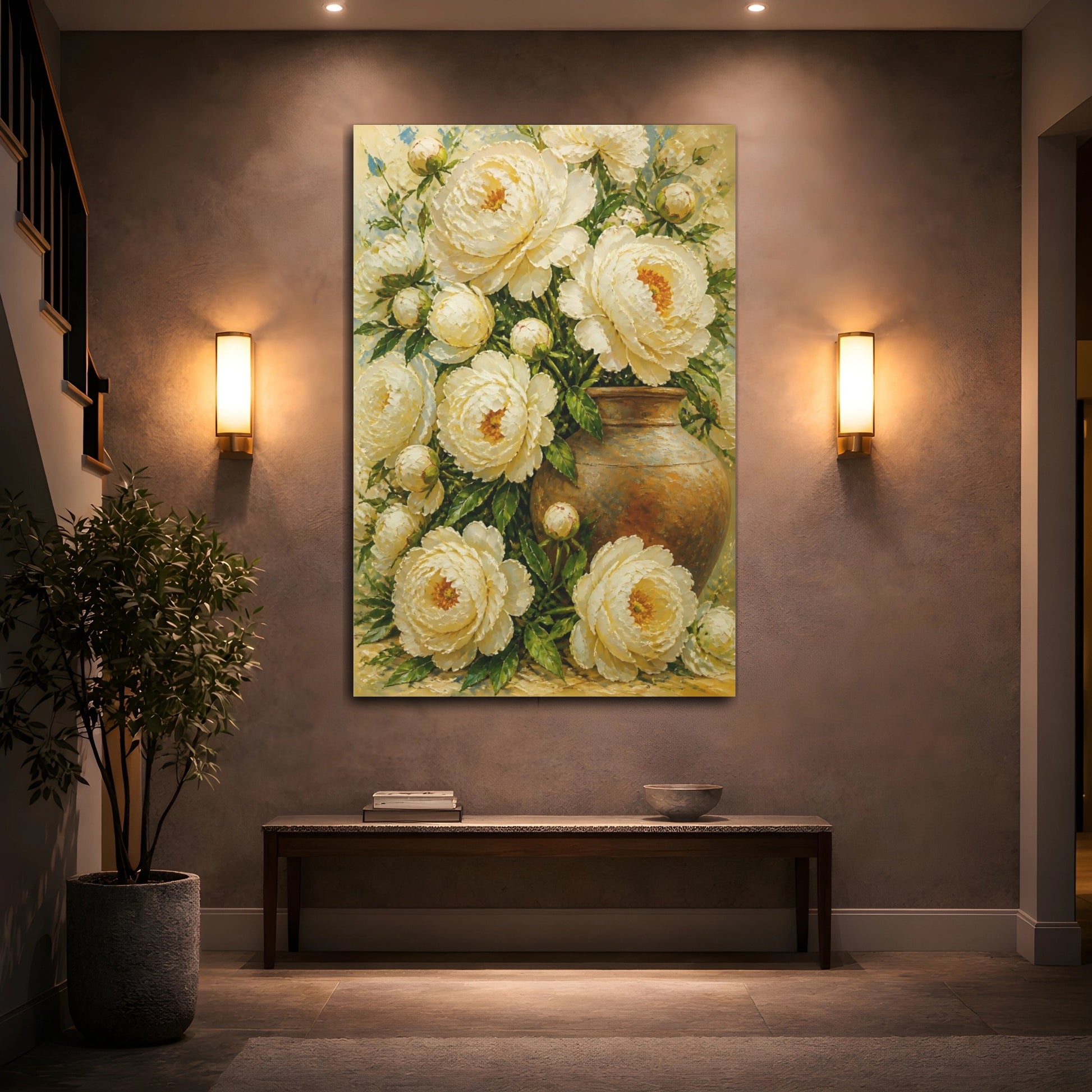 Mockup 2. Ivory Peony Flowers In Vase shown as canvas print
