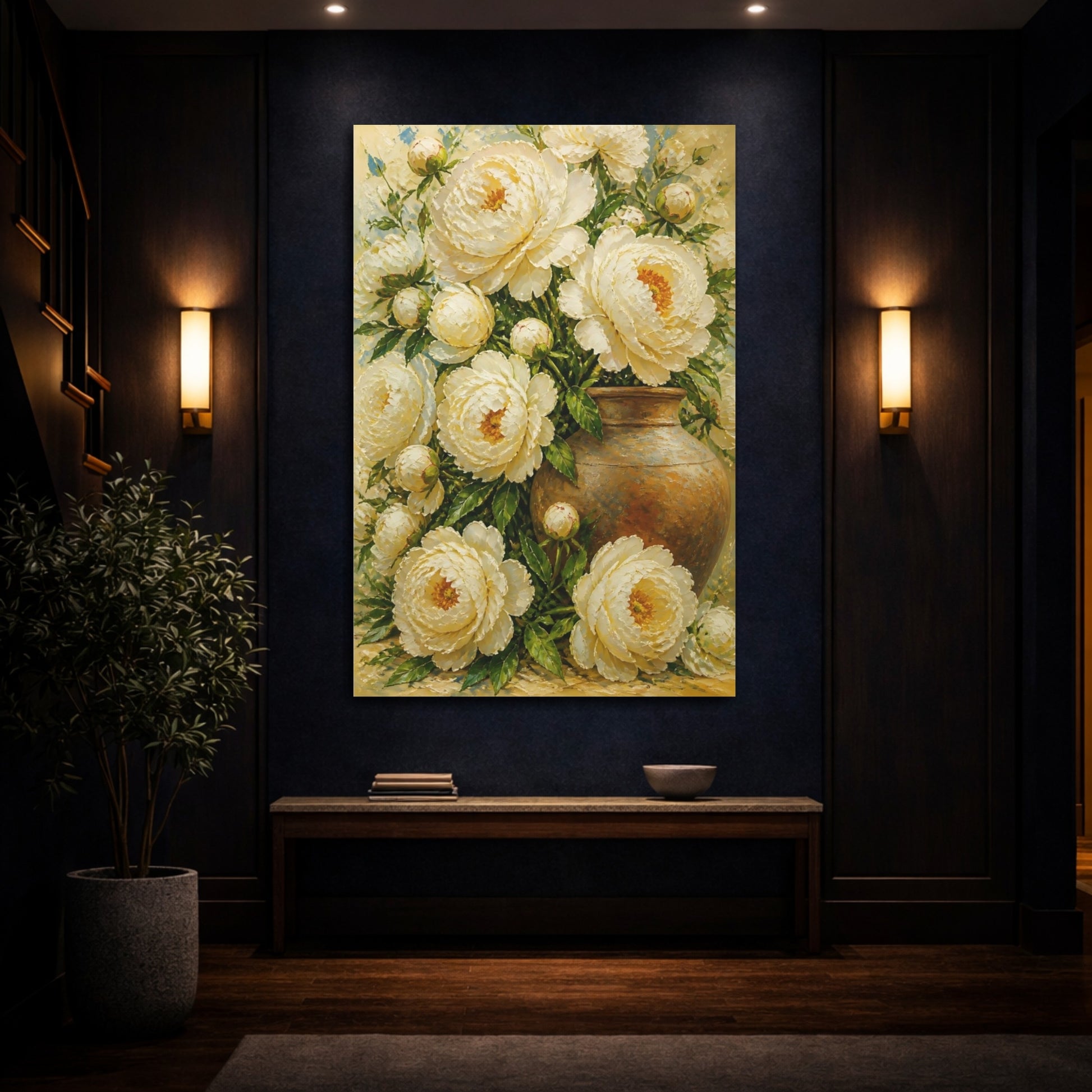 Mockup 4. Ivory Peony Flowers In Vase shown as canvas print