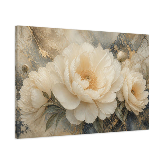 Main Mockup. Ivory Peony On Marble shown as canvas print