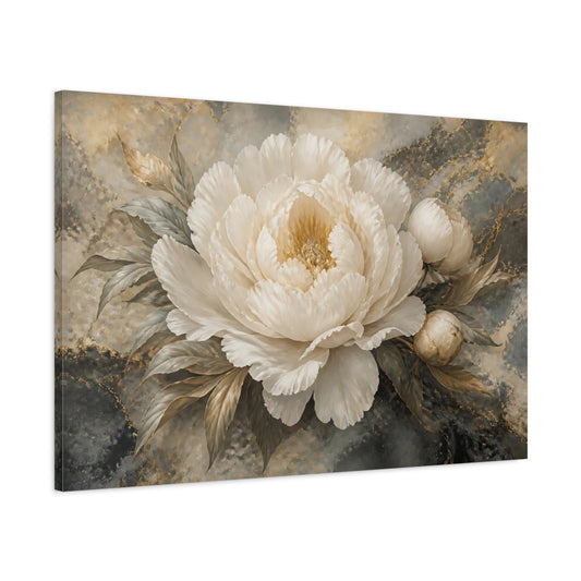 Main Mockup. Ivory Peony On Marble shown as canvas print