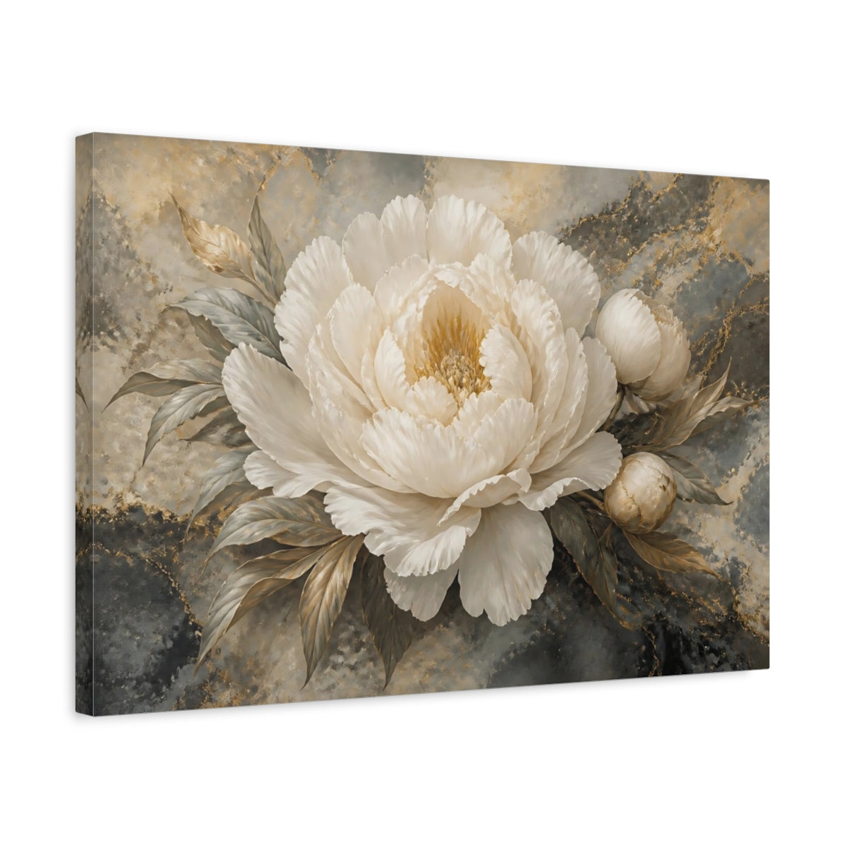 Side Mockup 3. Ivory Peony On Marble shown as canvas print