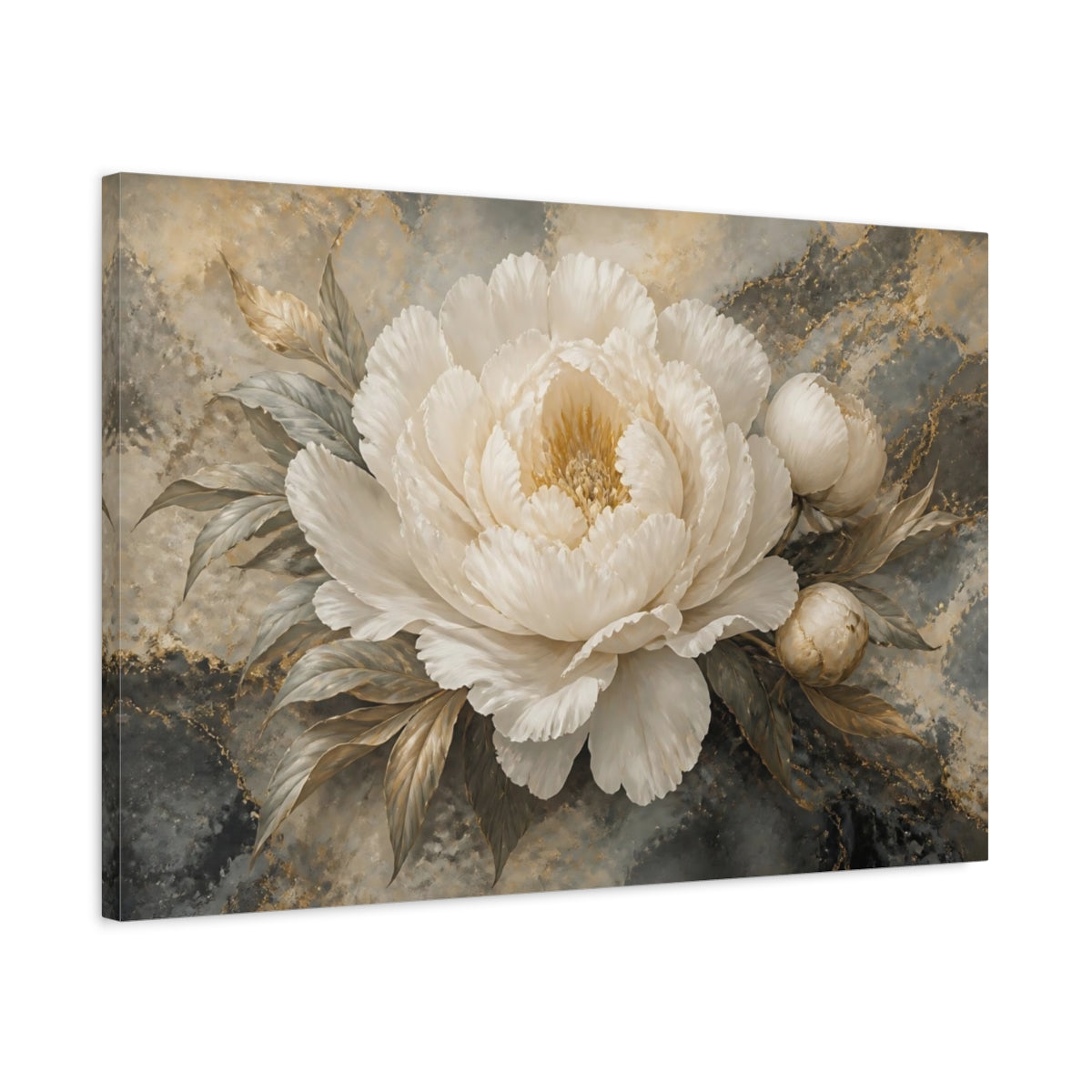 Side Mockup 2. Ivory Peony On Marble shown as canvas print