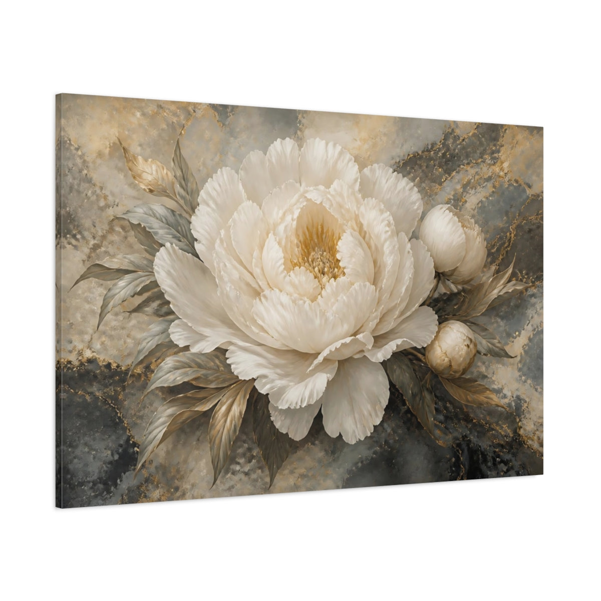 Side Mockup 1. Ivory Peony On Marble shown as canvas print